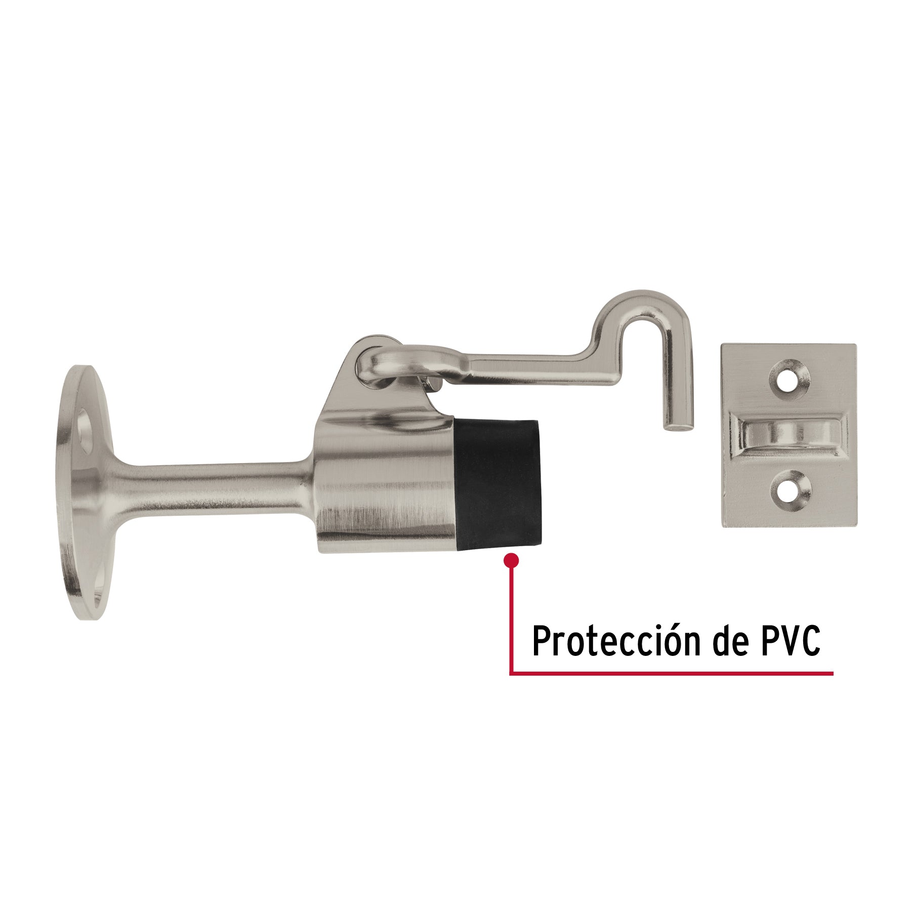 Tope metálico para puerta con gancho, HERMEX