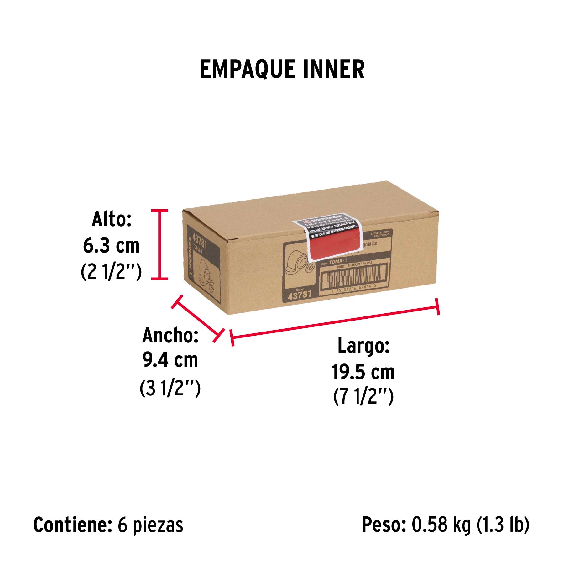 Tope para puerta magnético, acabado latón brillante, HERMEX - Empaque