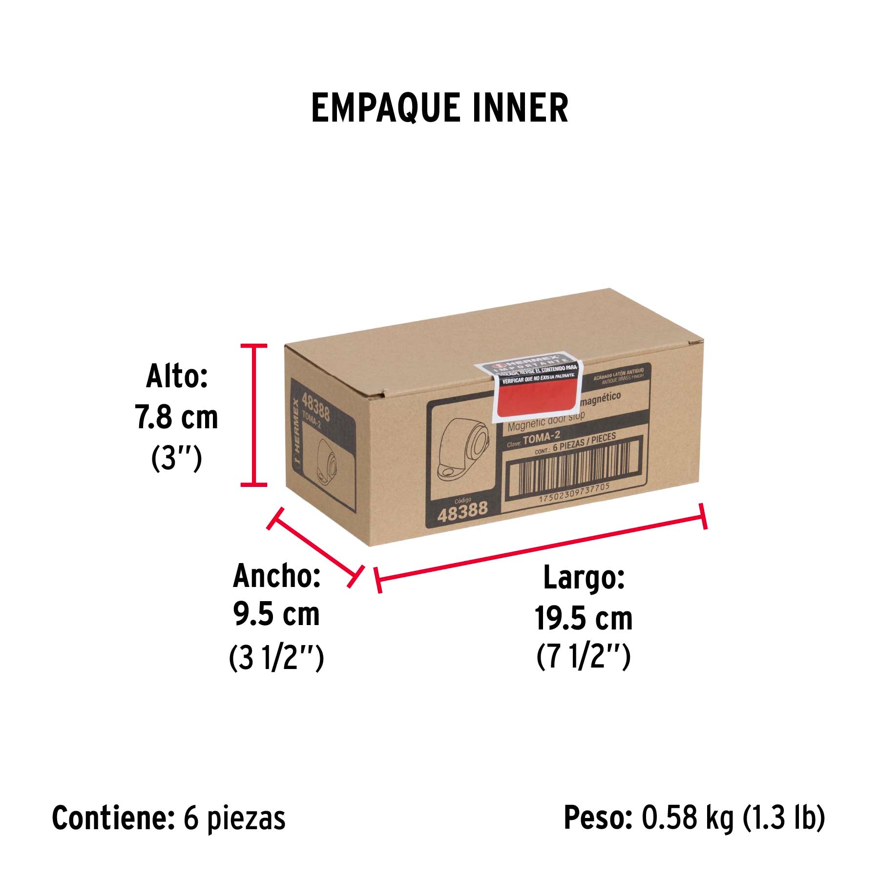Tope para puerta magnético, acabado latón antiguo, HERMEX - Empaque