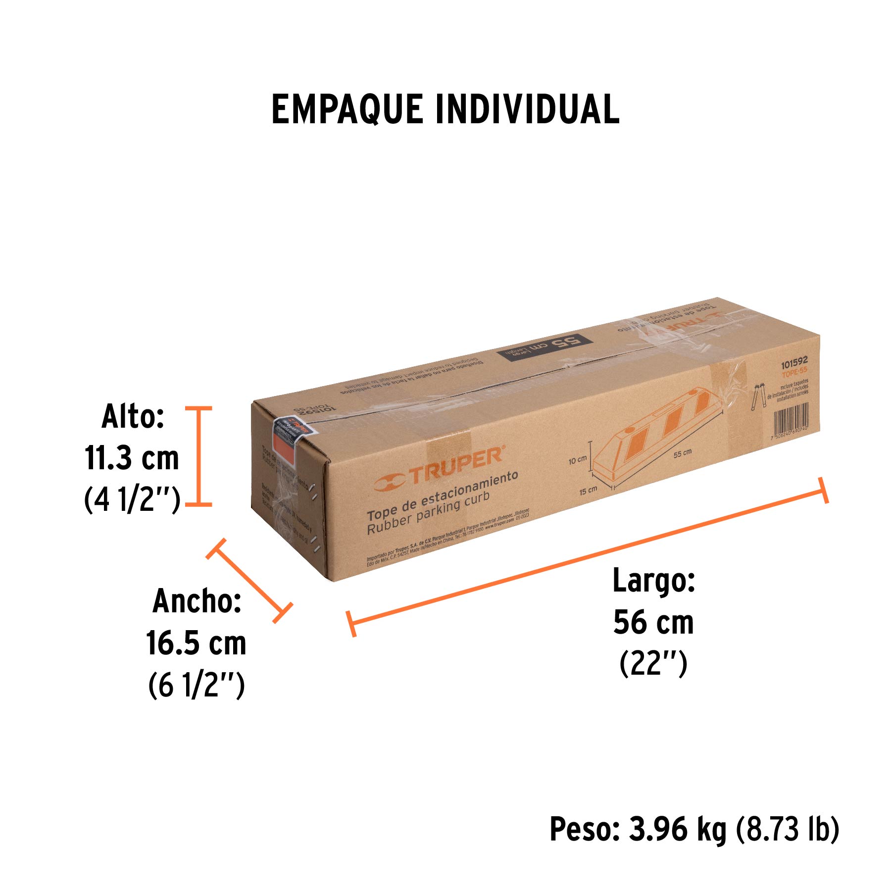 Tope de 55 cm para estacionamiento, TRUPER - Empaque