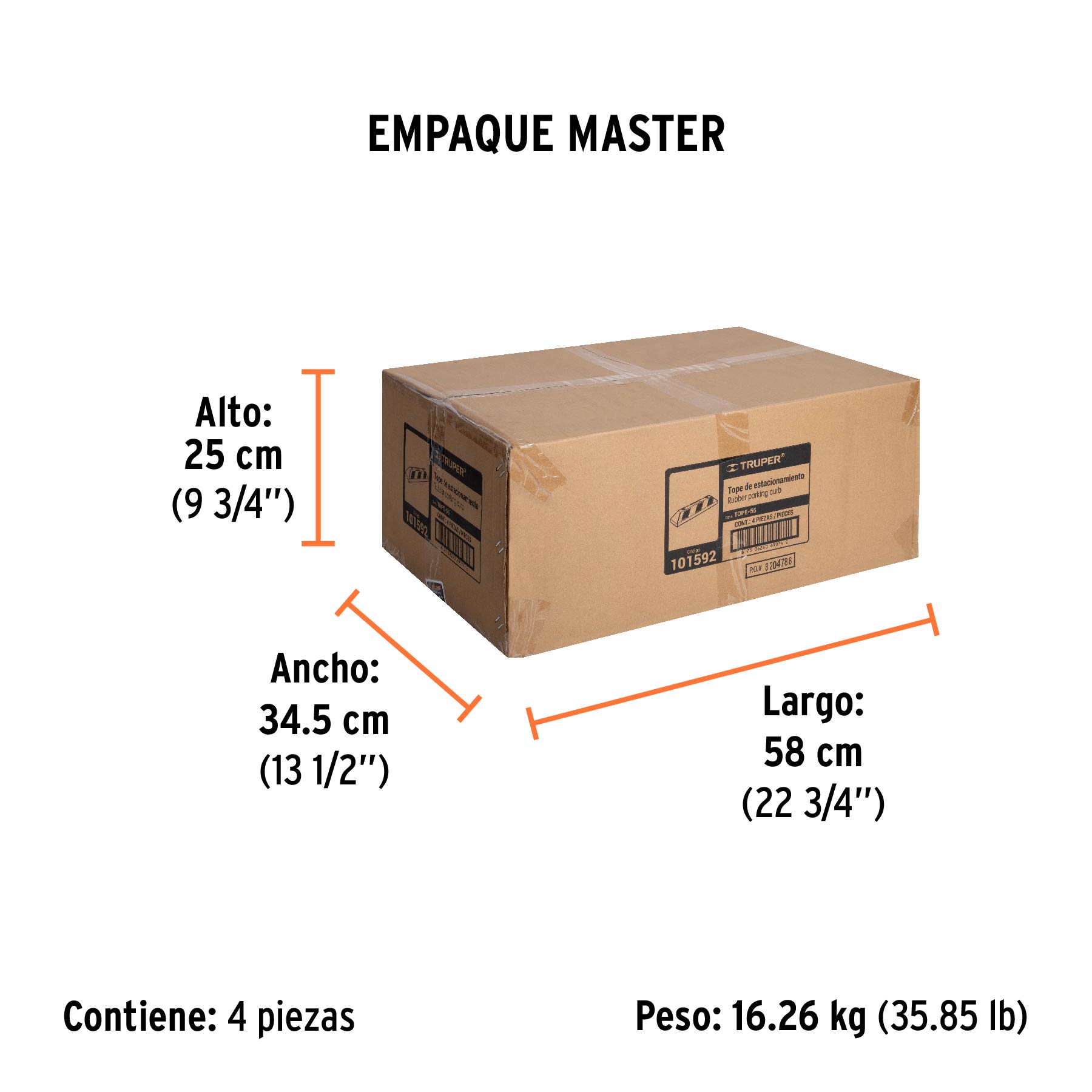 Tope de 55 cm para estacionamiento, TRUPER - Empaque