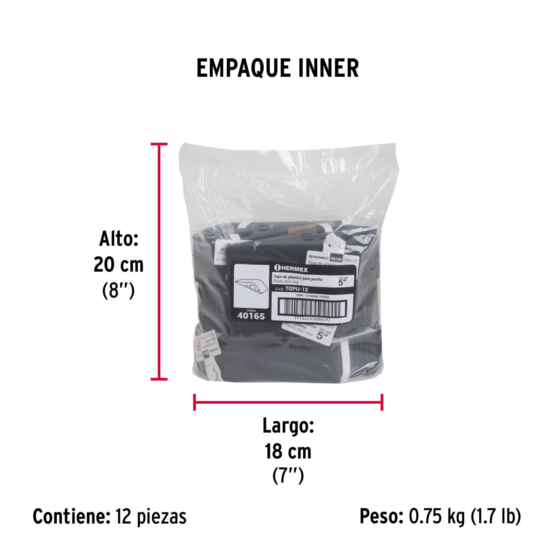 Cuña tope de caucho sintético para puerta de 12 cm, HERMEX - Empaque