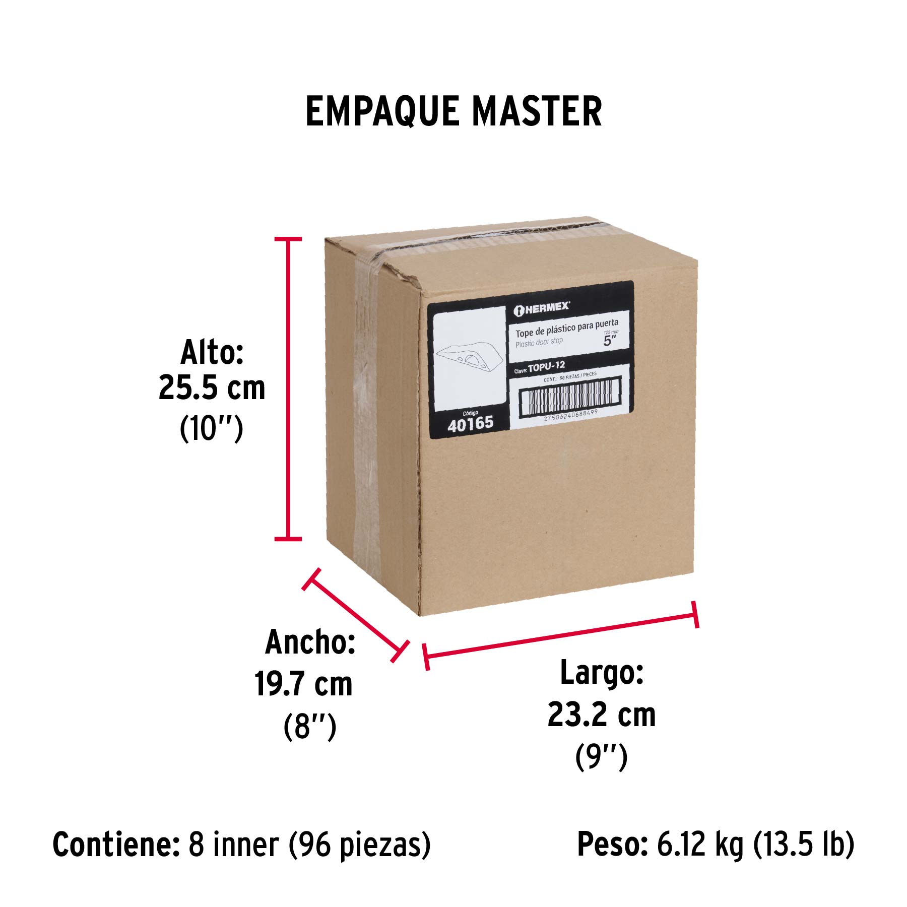 Cuña tope de caucho sintético para puerta de 12 cm, HERMEX - Empaque