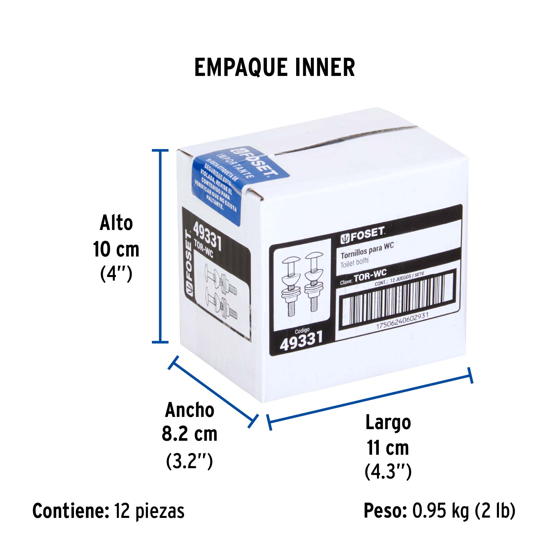 Bolsa con 2 tornillos 5/16" x 70 mm para tanque de WC a base - Empaque