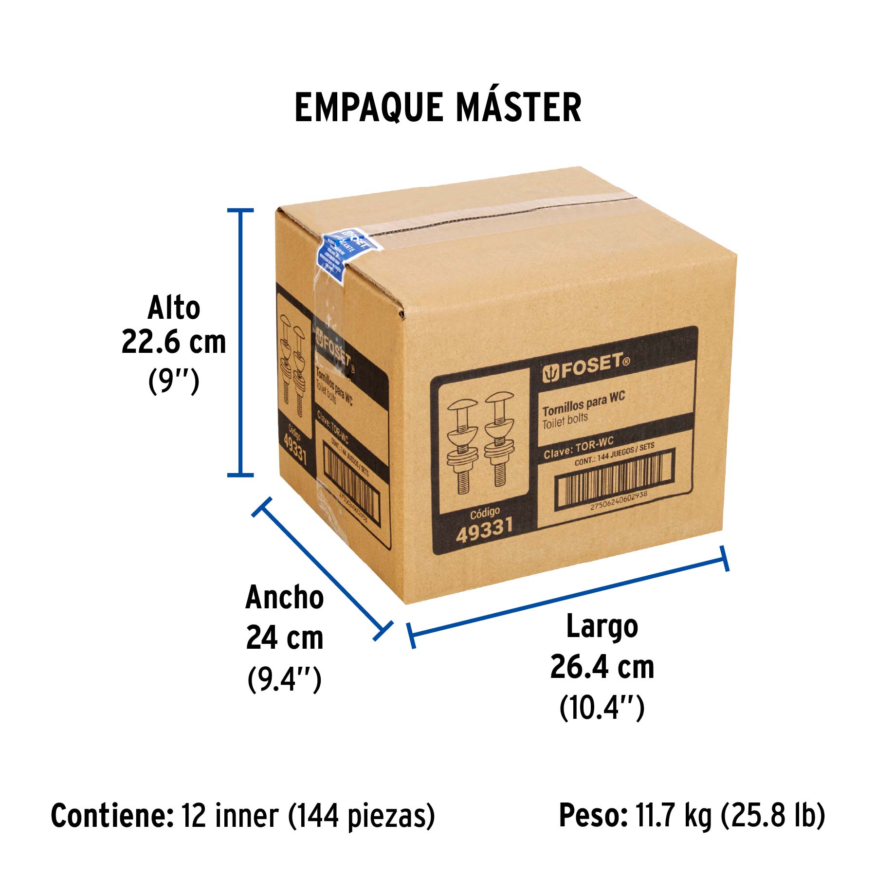 Bolsa con 2 tornillos 5/16" x 70 mm para tanque de WC a base - Empaque