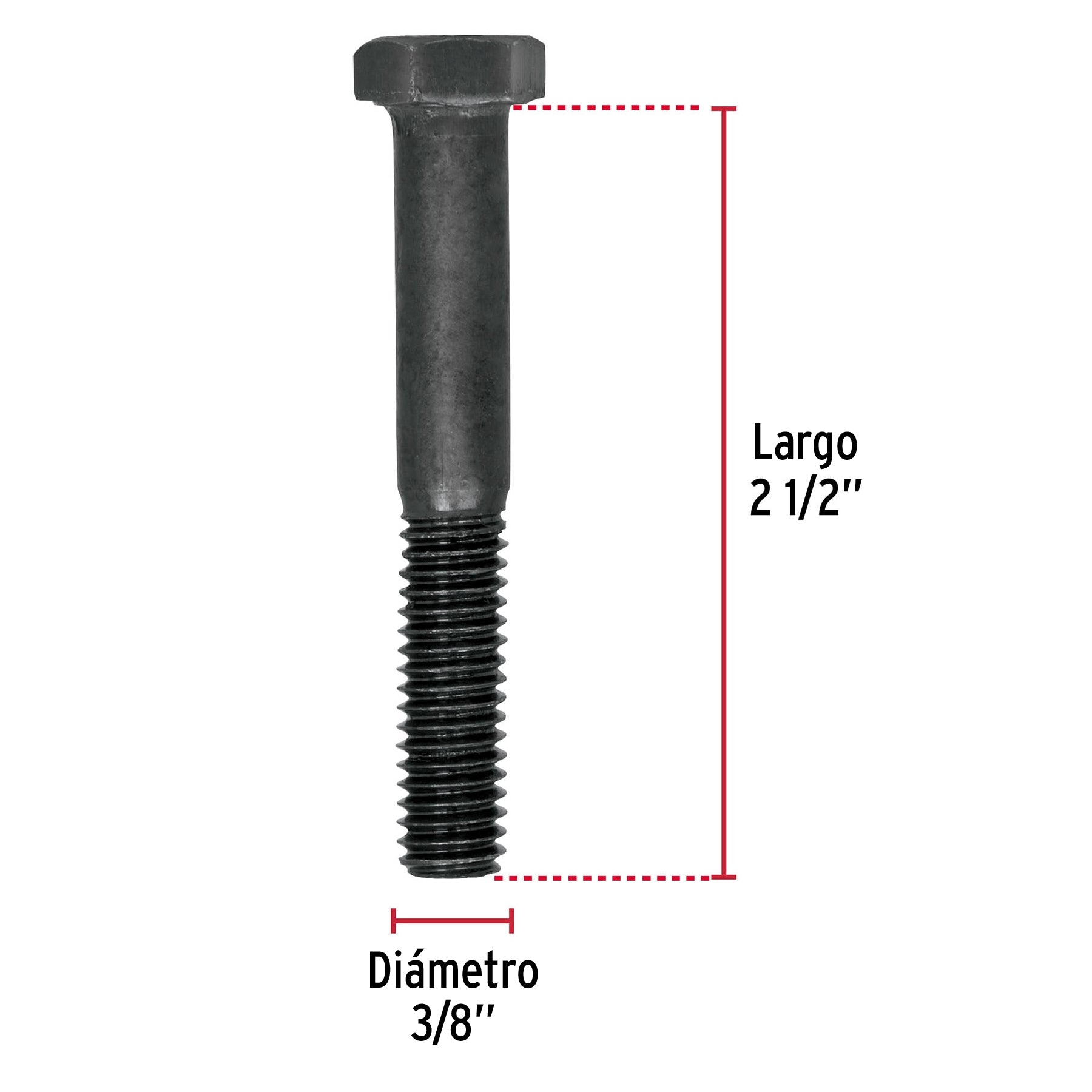 Bolsa con 50 tornillos 3/8" x 2-1/2" acero grado 5, FIERO
