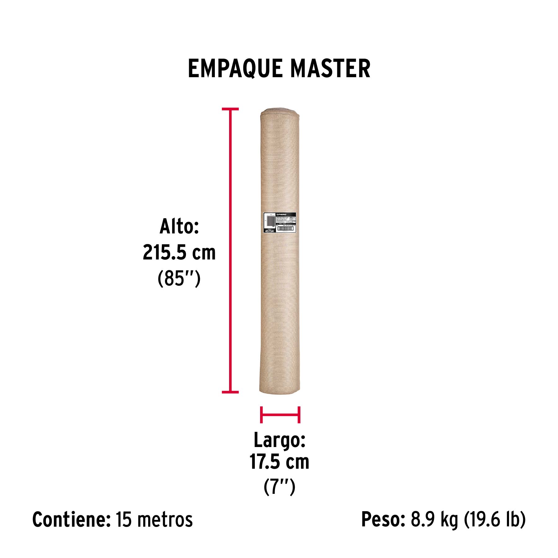 Rollo de malla sombra 80%, raschel beige, 15m x 4m, FIERO - Empaque