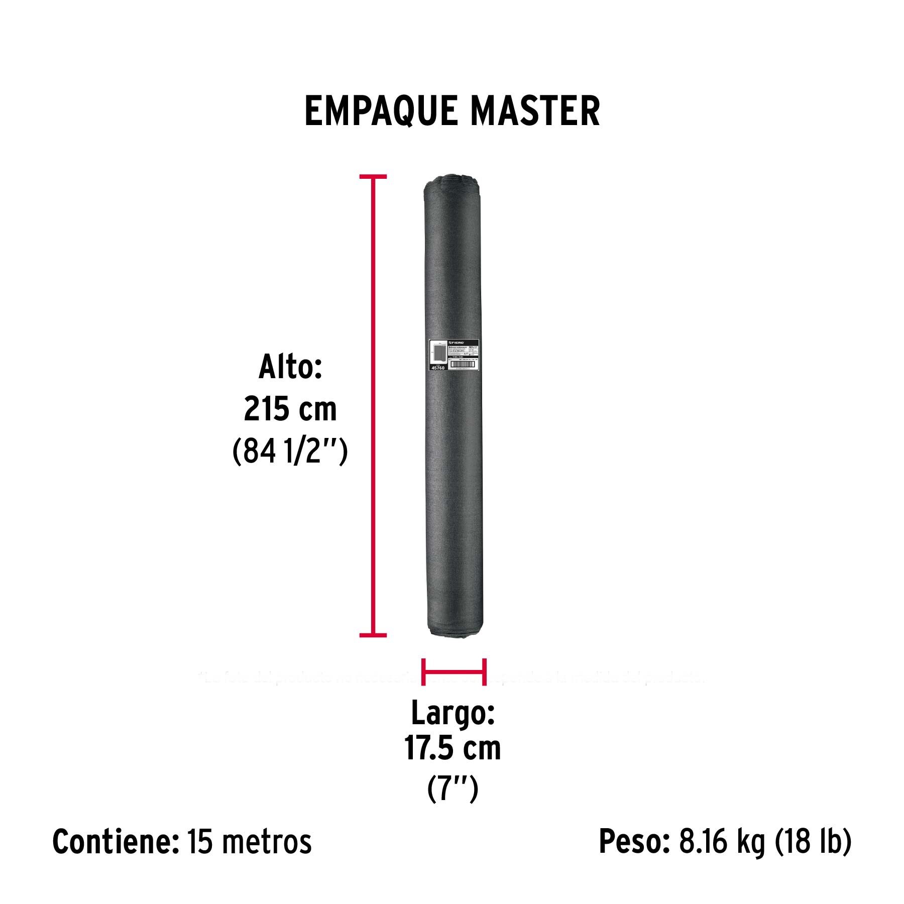 Rollo de malla sombra 90%, raschel negro, 15m x 4m, FIERO - Empaque