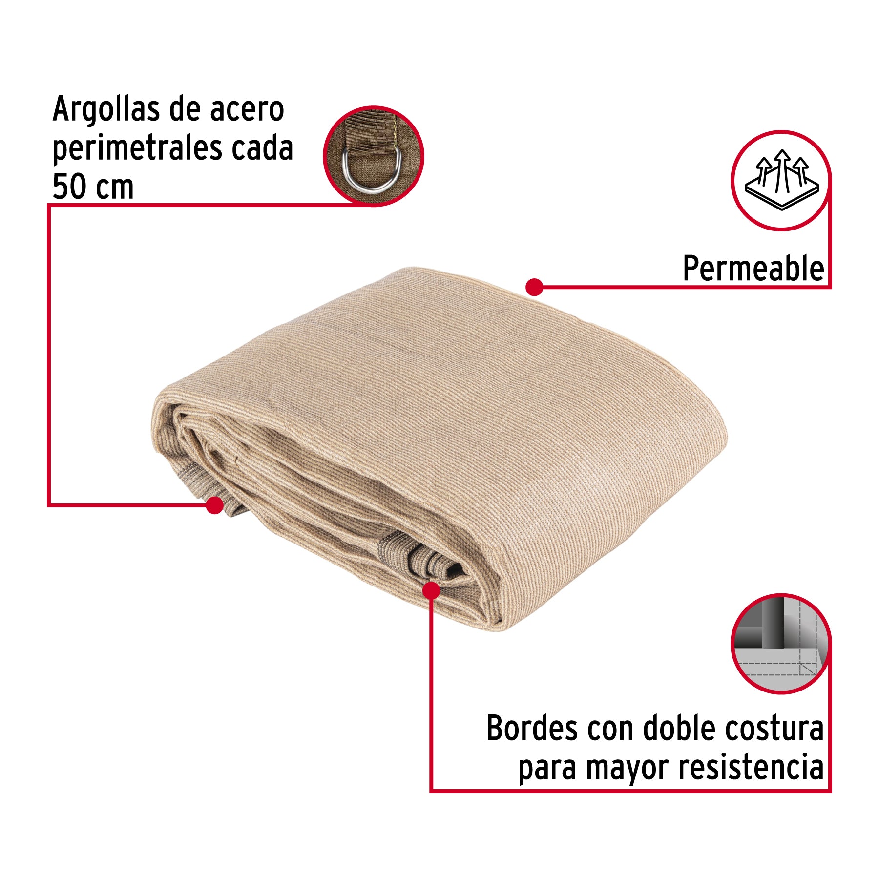 Toldo sombra 80%, raschel beige, 3m x 3m, FIERO