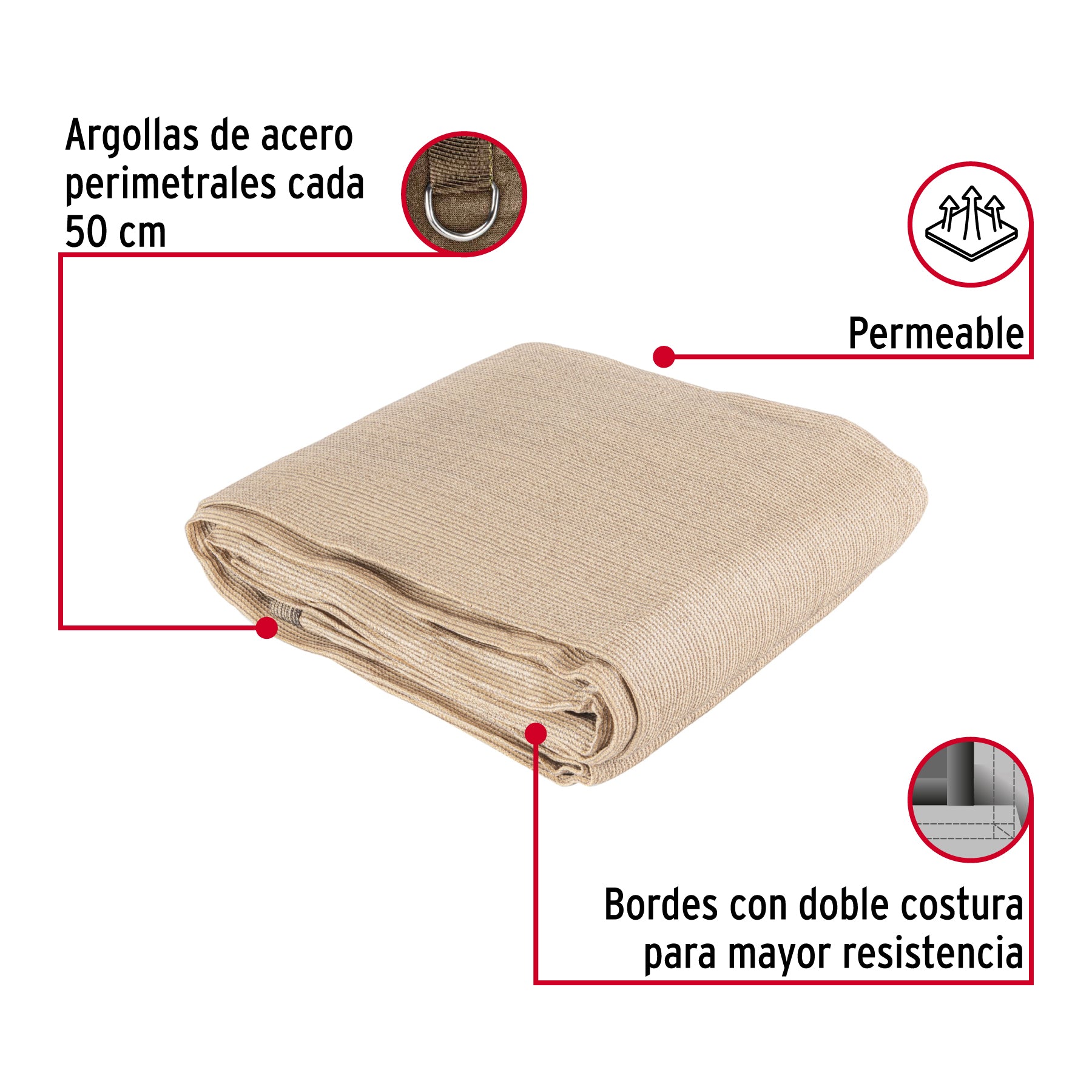 Toldo sombra 80%, raschel beige, 4m x 3m, FIERO