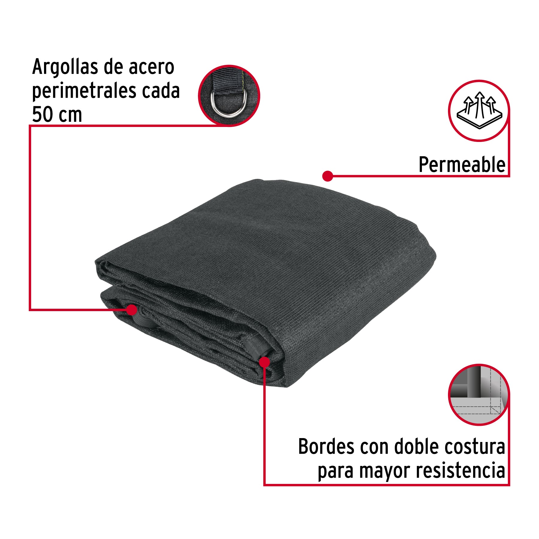 Toldo sombra 90%, raschel negro, 4m x 3m, FIERO