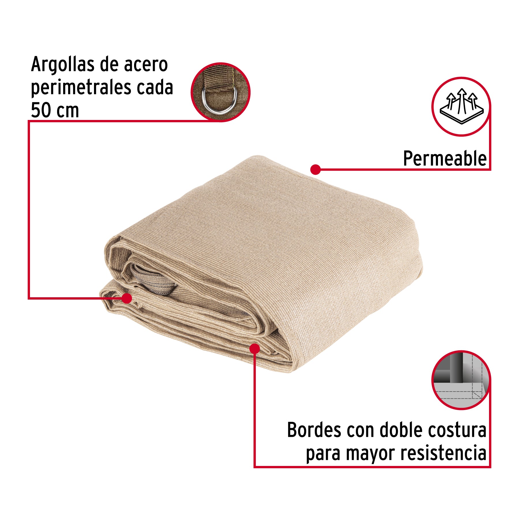 Toldo sombra 80%, raschel beige, 6m x 4m, FIERO