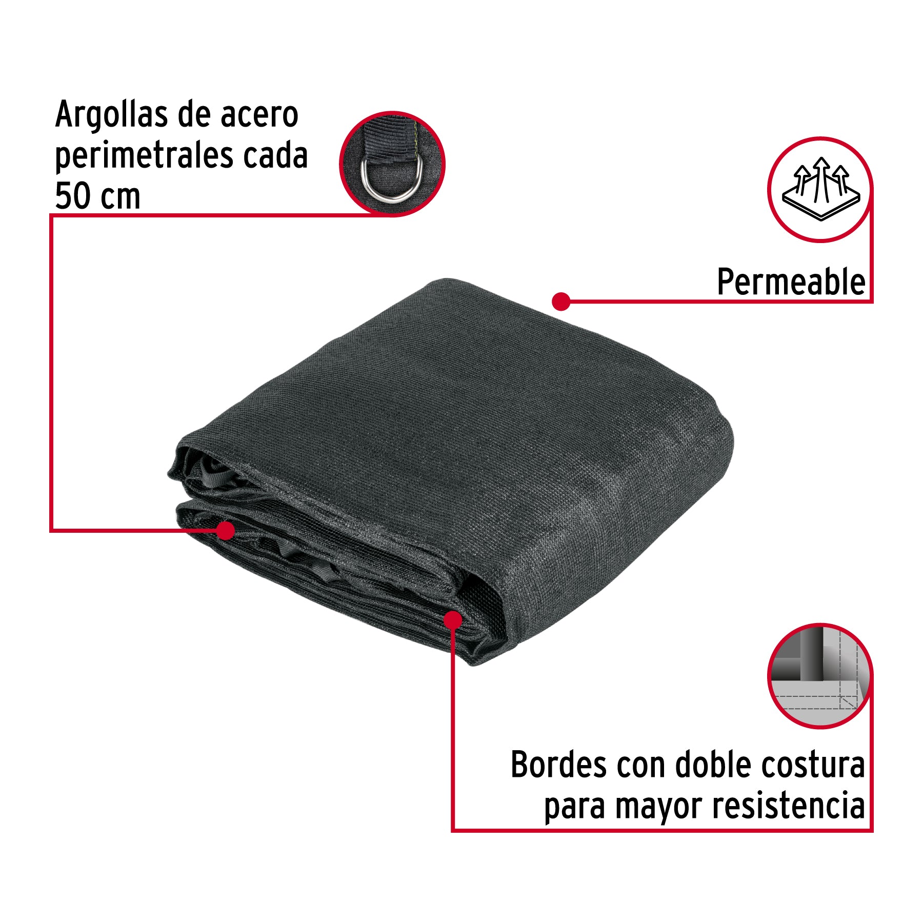 Toldo sombra 90%, raschel negro, 6m x 4m, FIERO