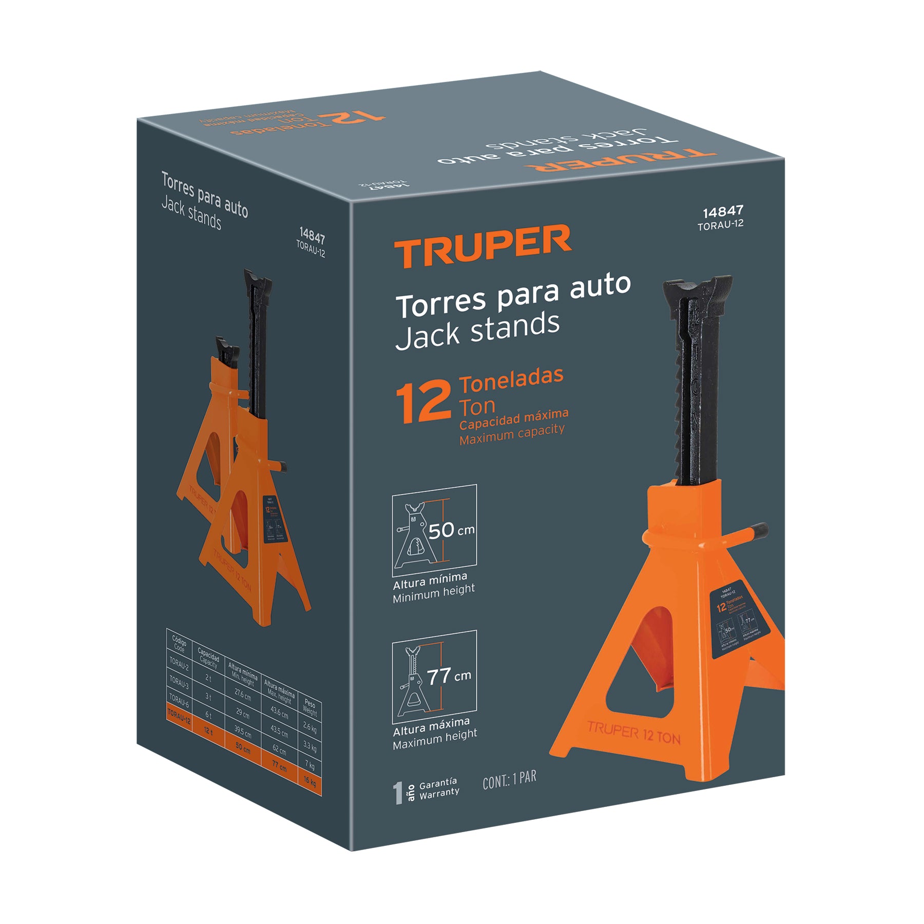 Caja con 2 torres de 12 ton para auto, TRUPER