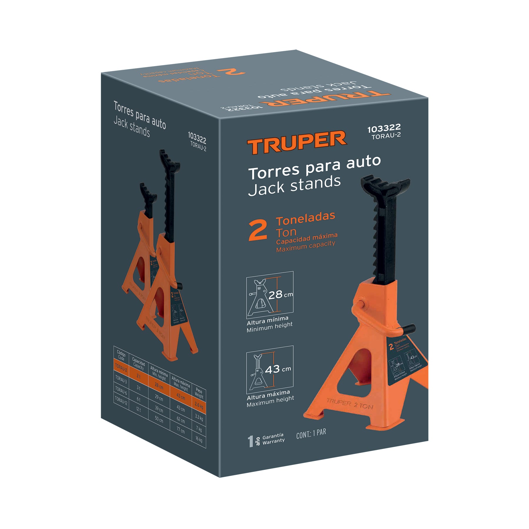 Torres para auto, 2 toneladas, 2 piezas, TRUPER