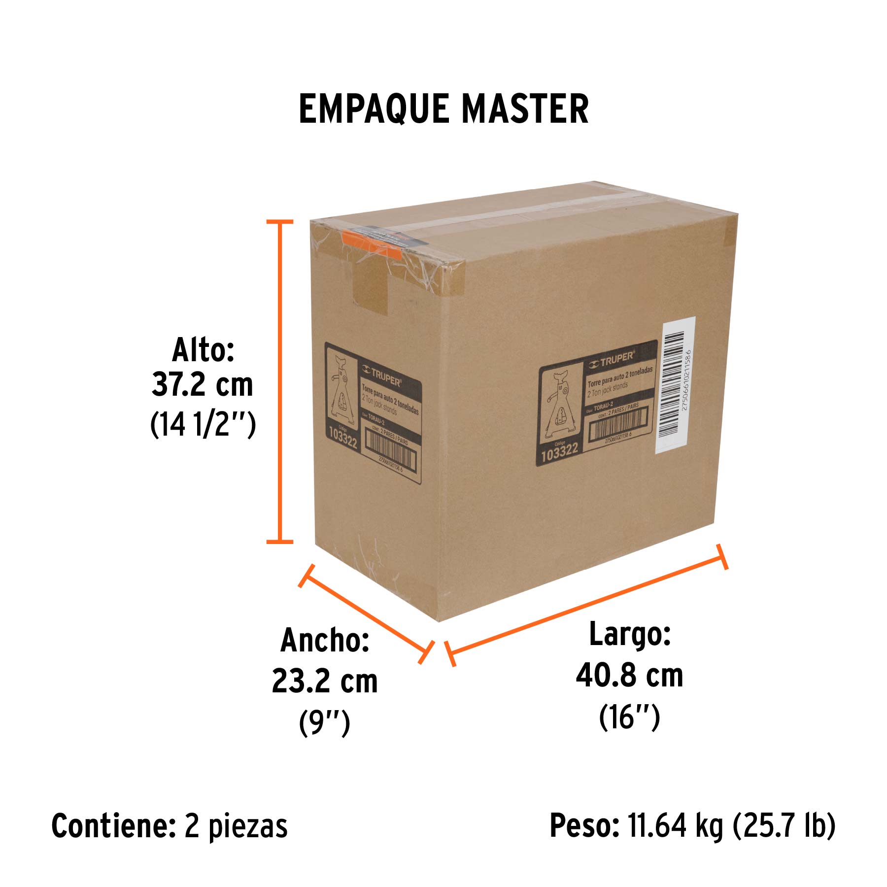 Torres para auto, 2 toneladas, 2 piezas, TRUPER - Empaque