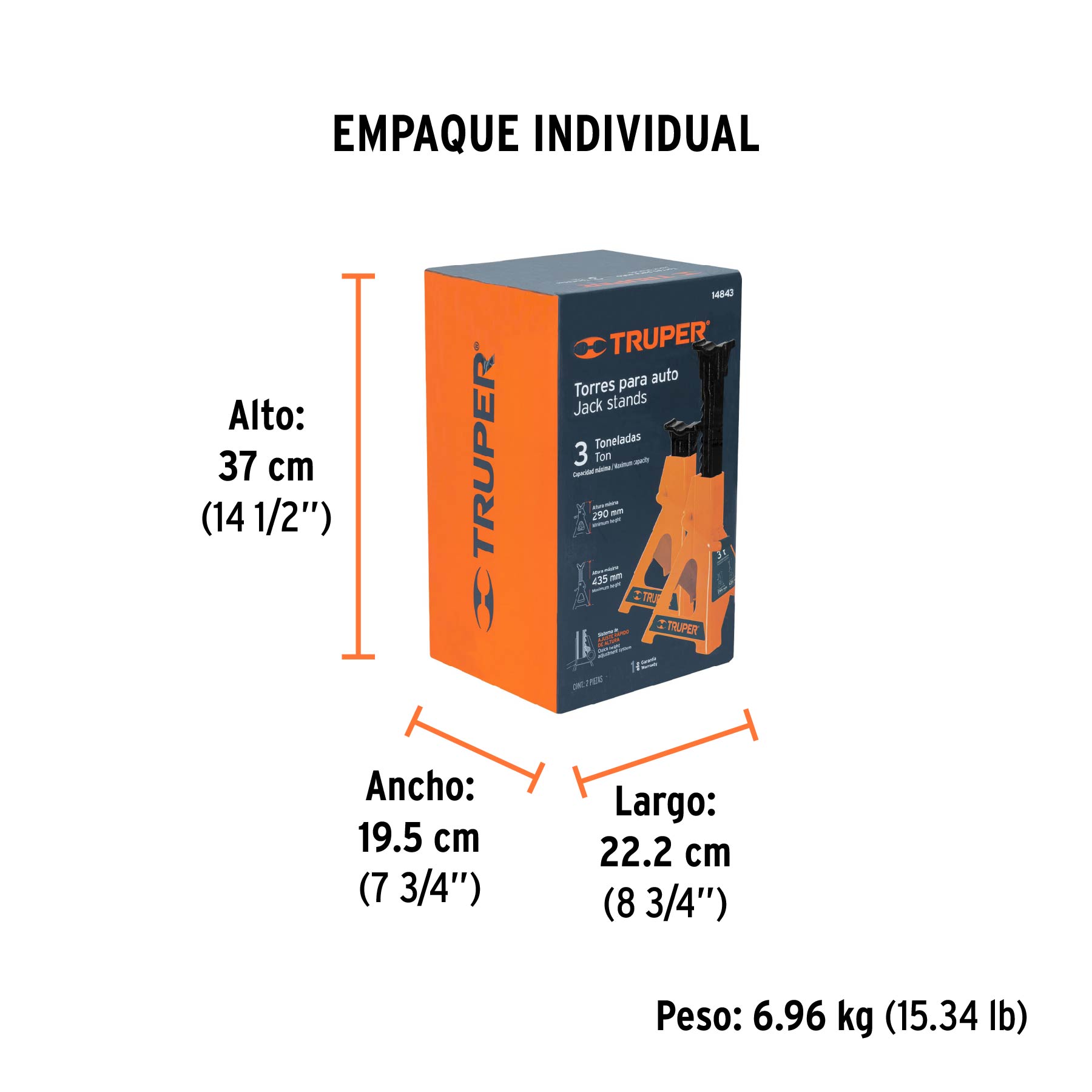Caja con 2 torres de 3 ton para auto, TRUPER - Empaque