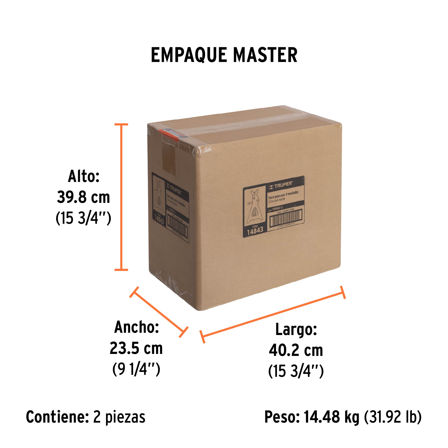 Caja con 2 torres de 3 ton para auto, TRUPER - Empaque