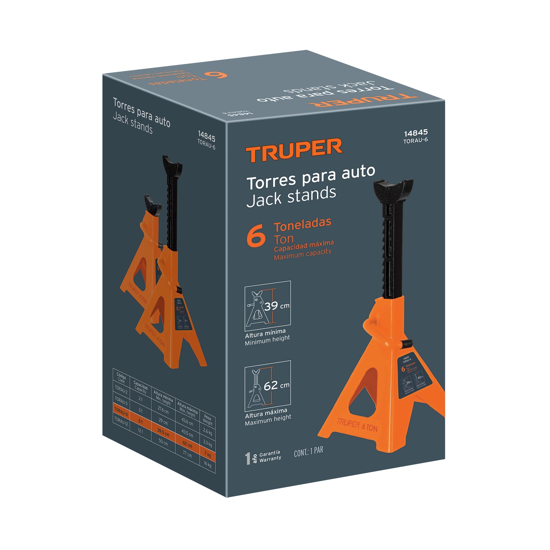 Caja con 2 torres de 6 ton para auto, TRUPER