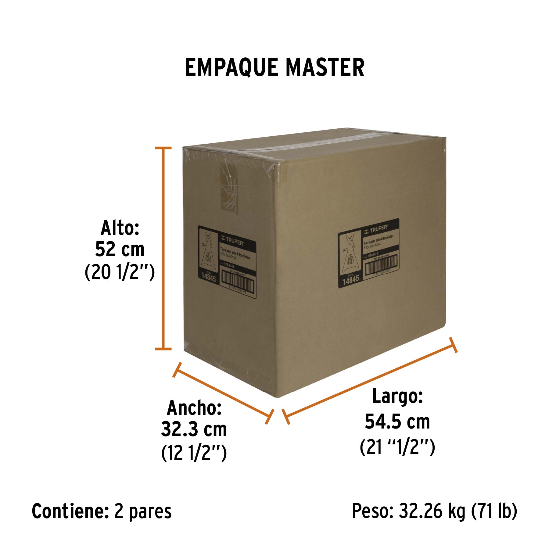 Caja con 2 torres de 6 ton para auto, TRUPER - Empaque