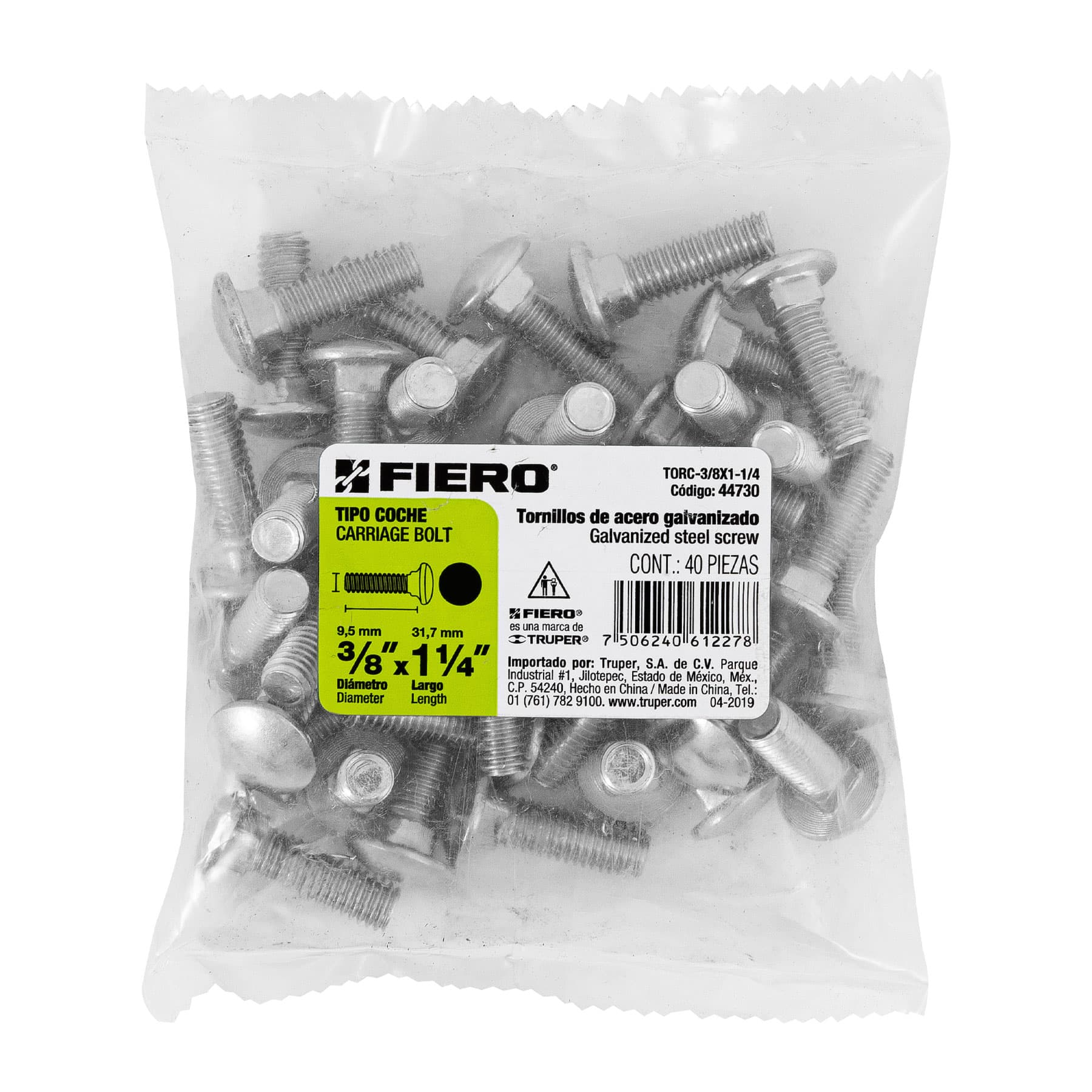 Bolsa con 40 tornillos 3/8" x 1-1/4" tipo coche, FIERO