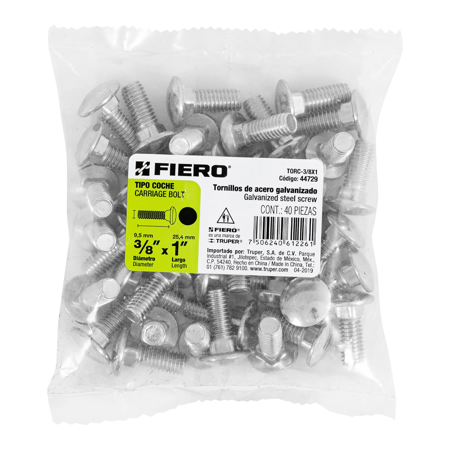 Bolsa con 40 tornillos 3/8" x 1" tipo coche, FIERO