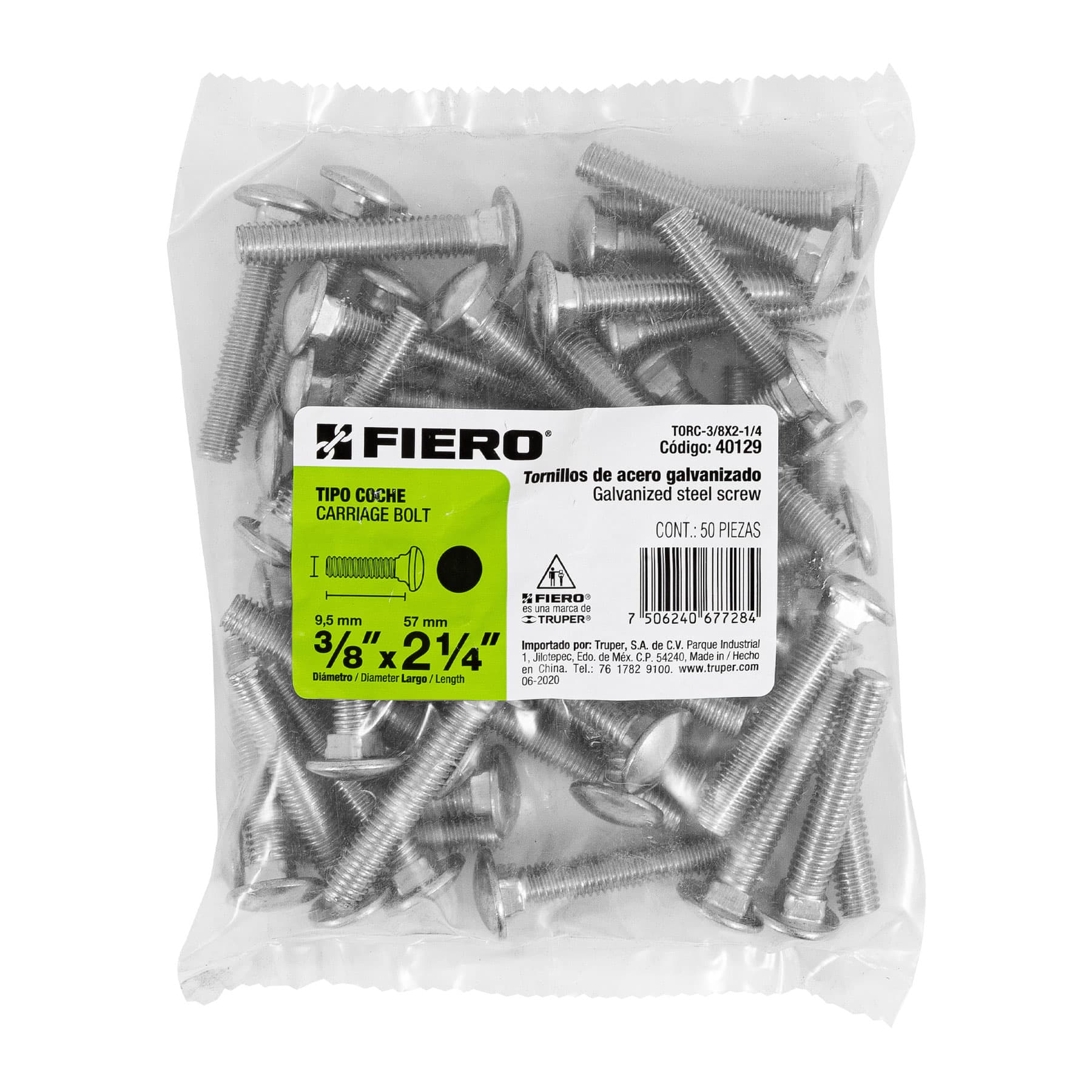 Bolsa con 50 tornillos 3/8" x 2-1/4" tipo coche, FIERO