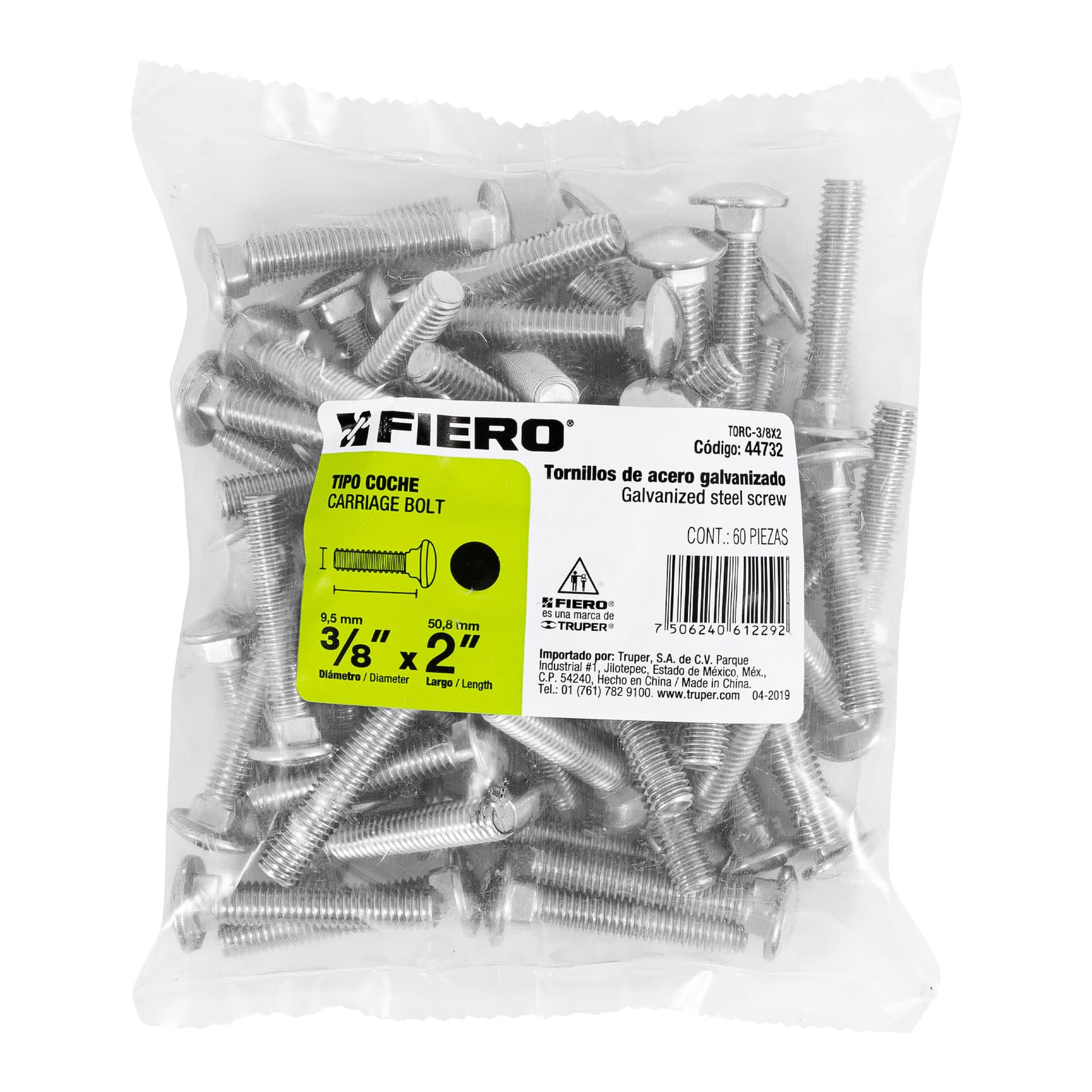 Bolsa con 60 tornillos 3/8" x 2" tipo coche, FIERO