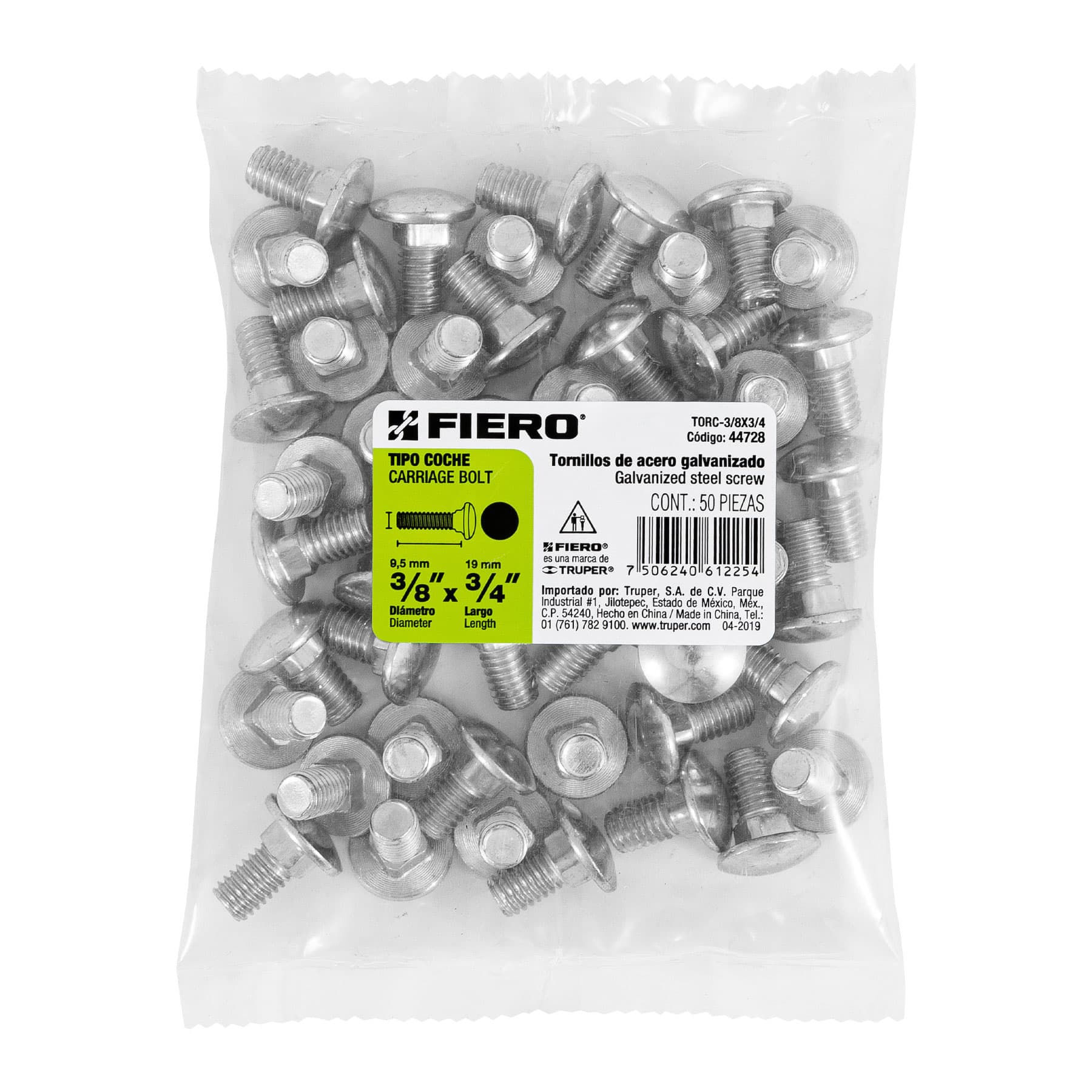 Bolsa con 50 tornillos 3/8" x 3/4" tipo coche, FIERO