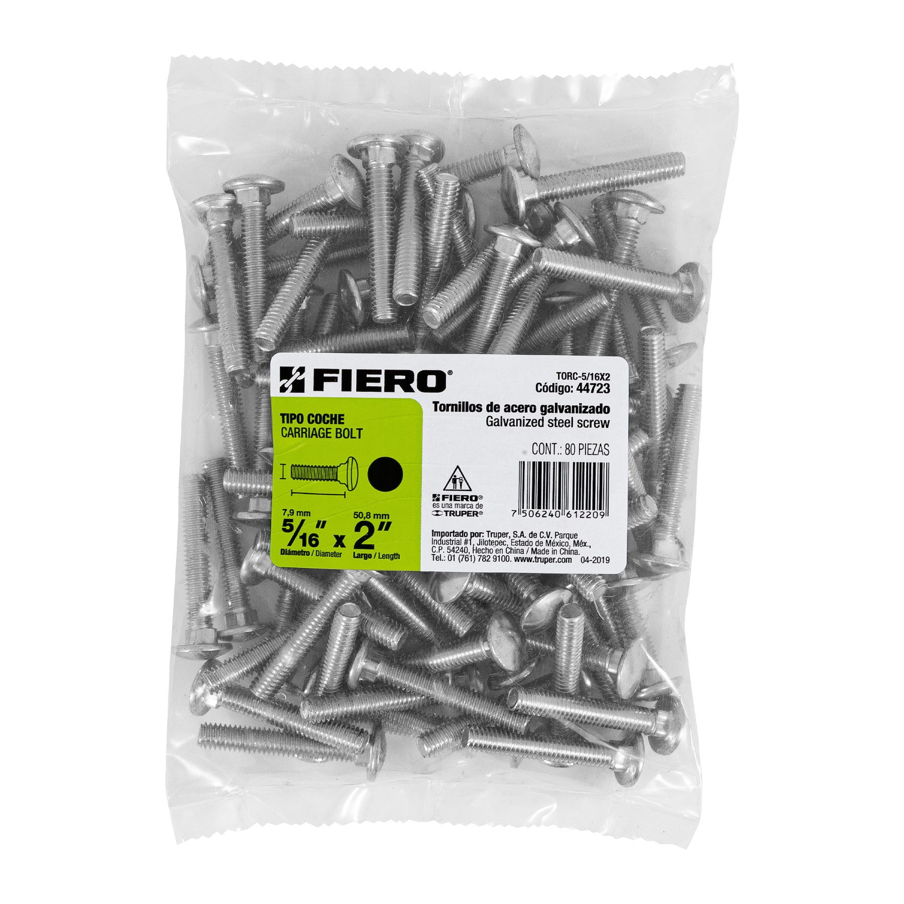 Bolsa con 80 tornillos 5/16" x 2" tipo coche, FIERO