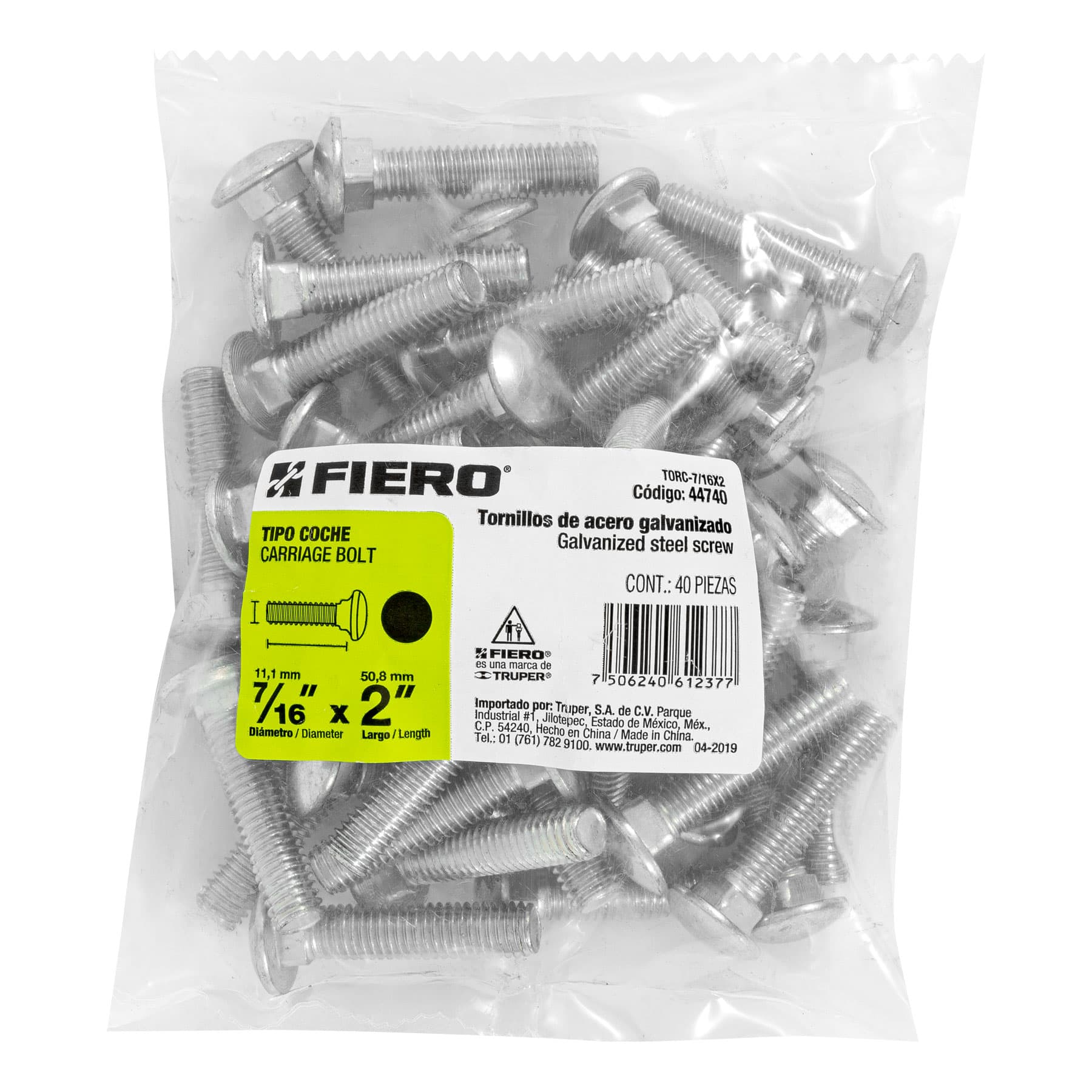 Bolsa con 40 tornillos 7/16" x 2" tipo coche, FIERO