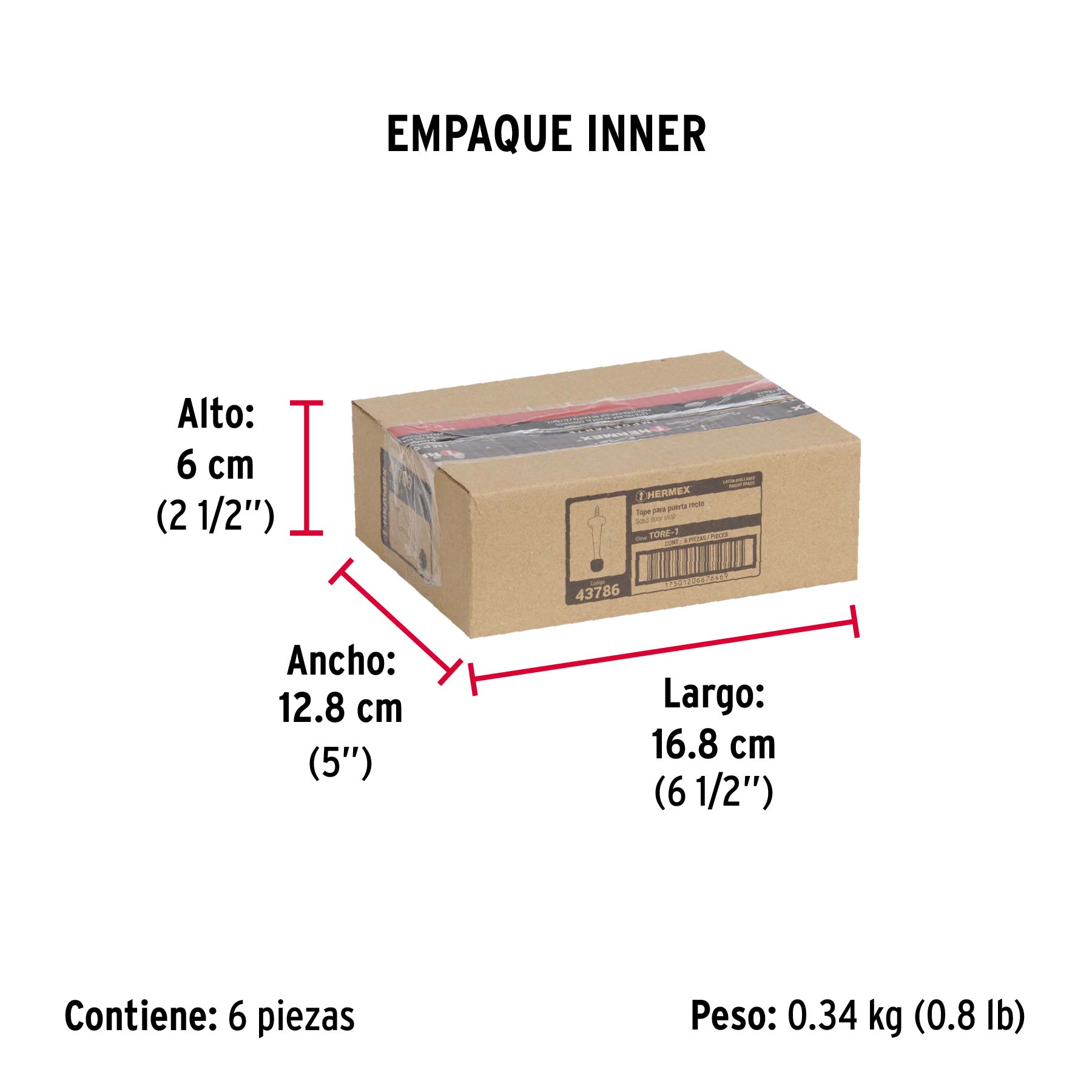 Tope recto para puerta, acabado latón brillante, HERMEX - Empaque