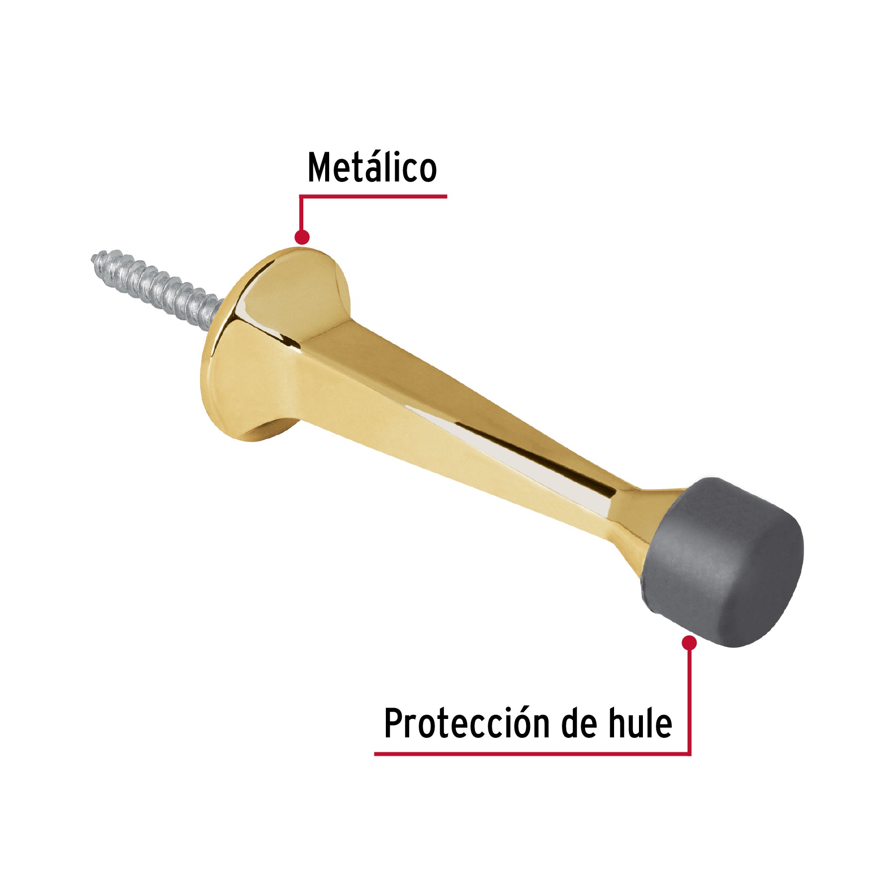 Tope recto para puerta, acabado latón brillante, HERMEX