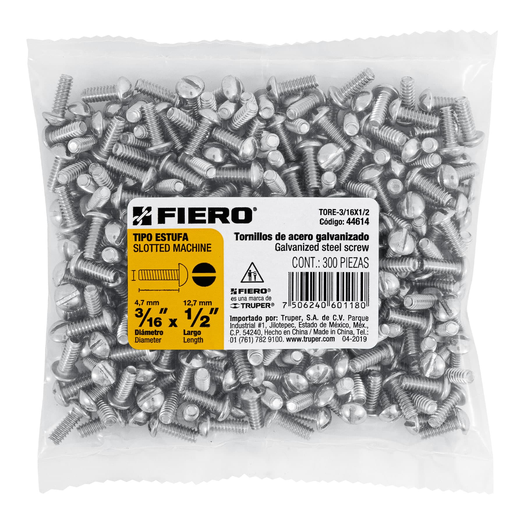 Bolsa con 300 tornillos 3/16" x 1/2" tipo estufa, FIERO