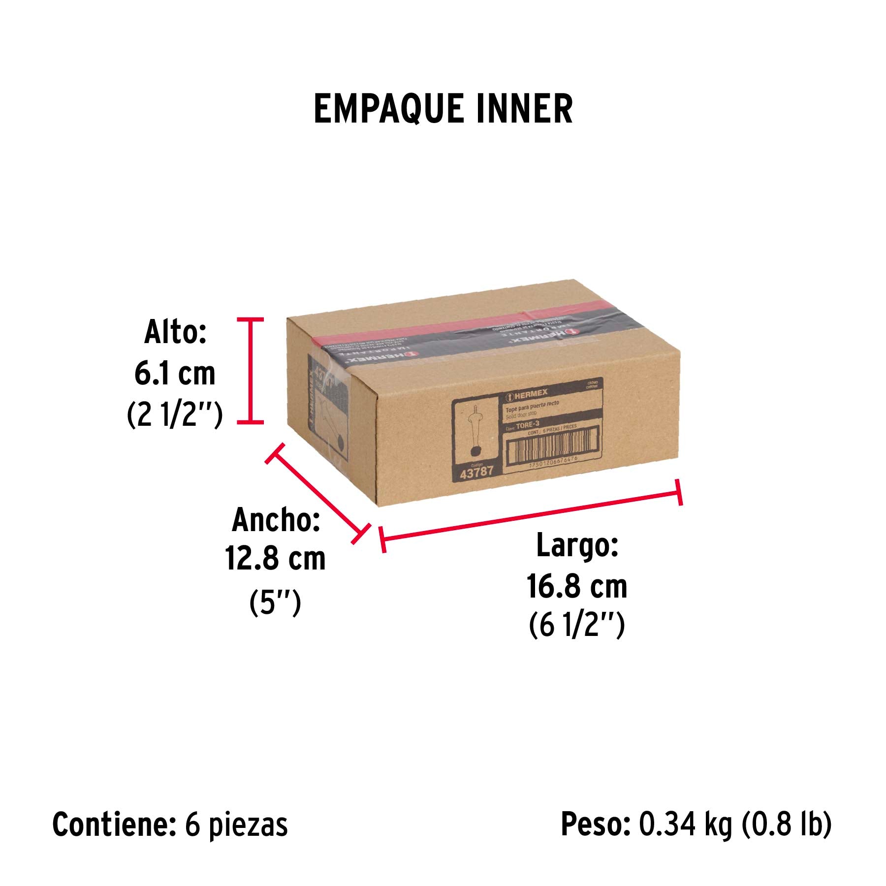 Tope recto para puerta, acabado cromo, HERMEX - Empaque