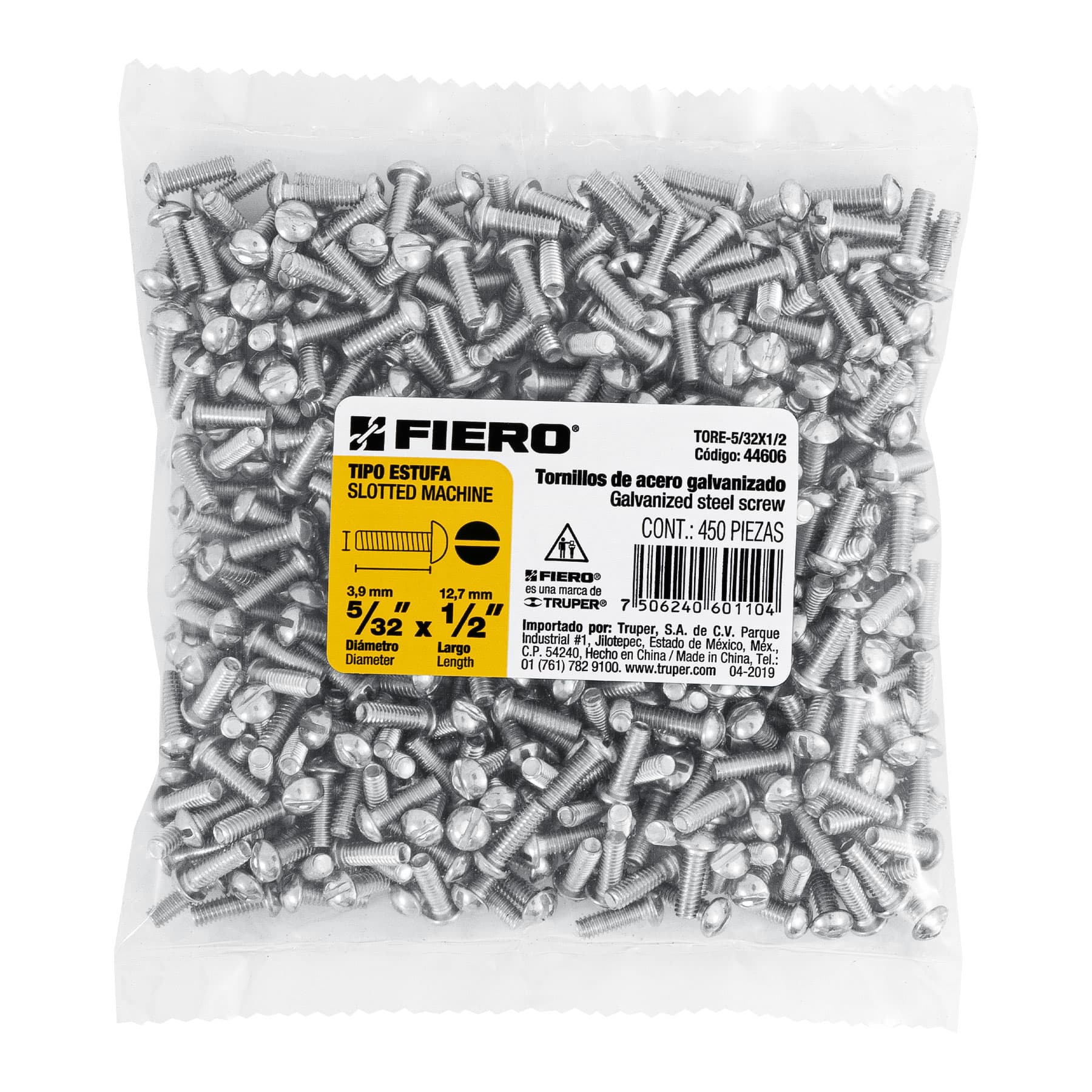 Bolsa con 450 tornillos 5/32" x 1/2" tipo estufa, FIERO