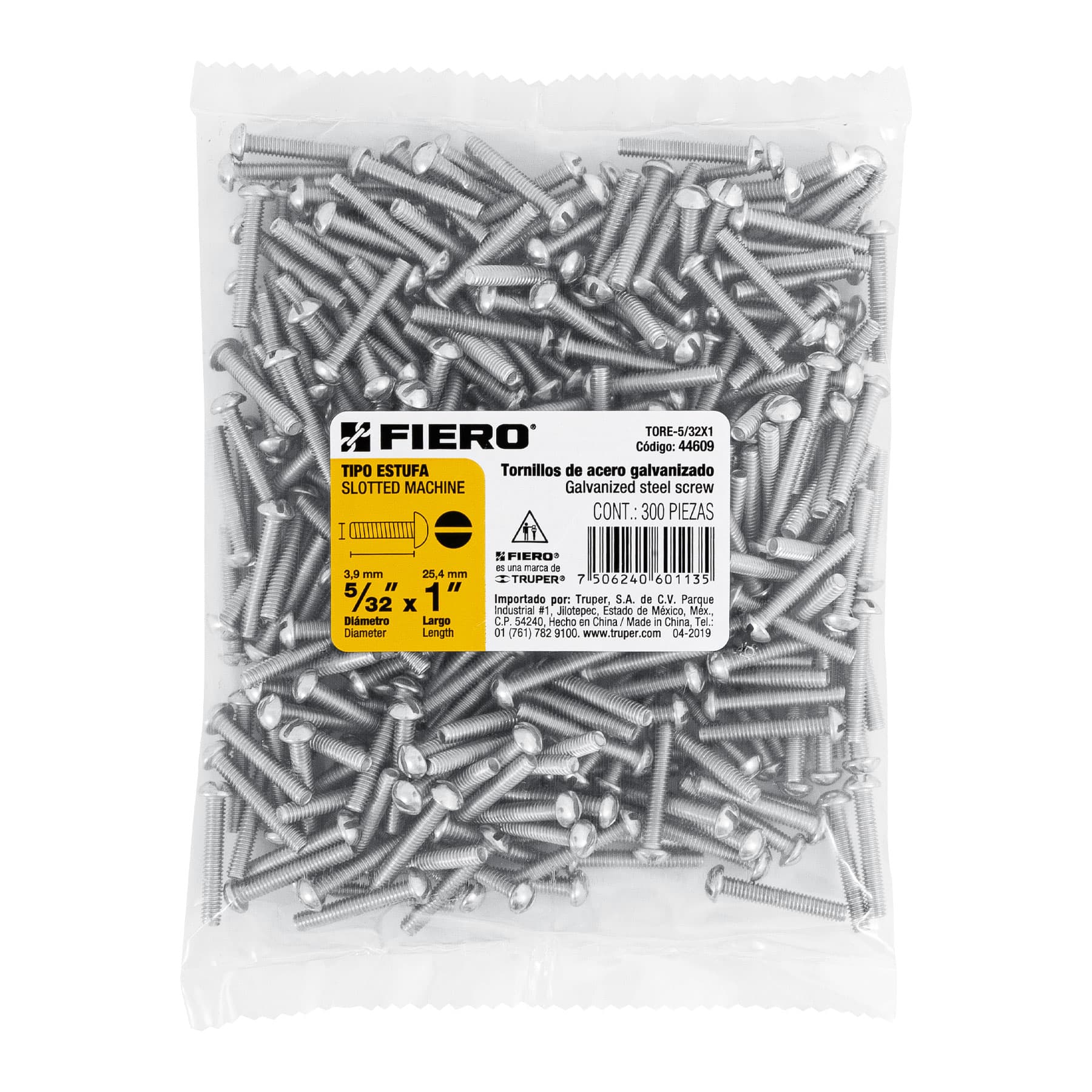 Bolsa con 300 tornillos 5/32" x 1" tipo estufa, FIERO