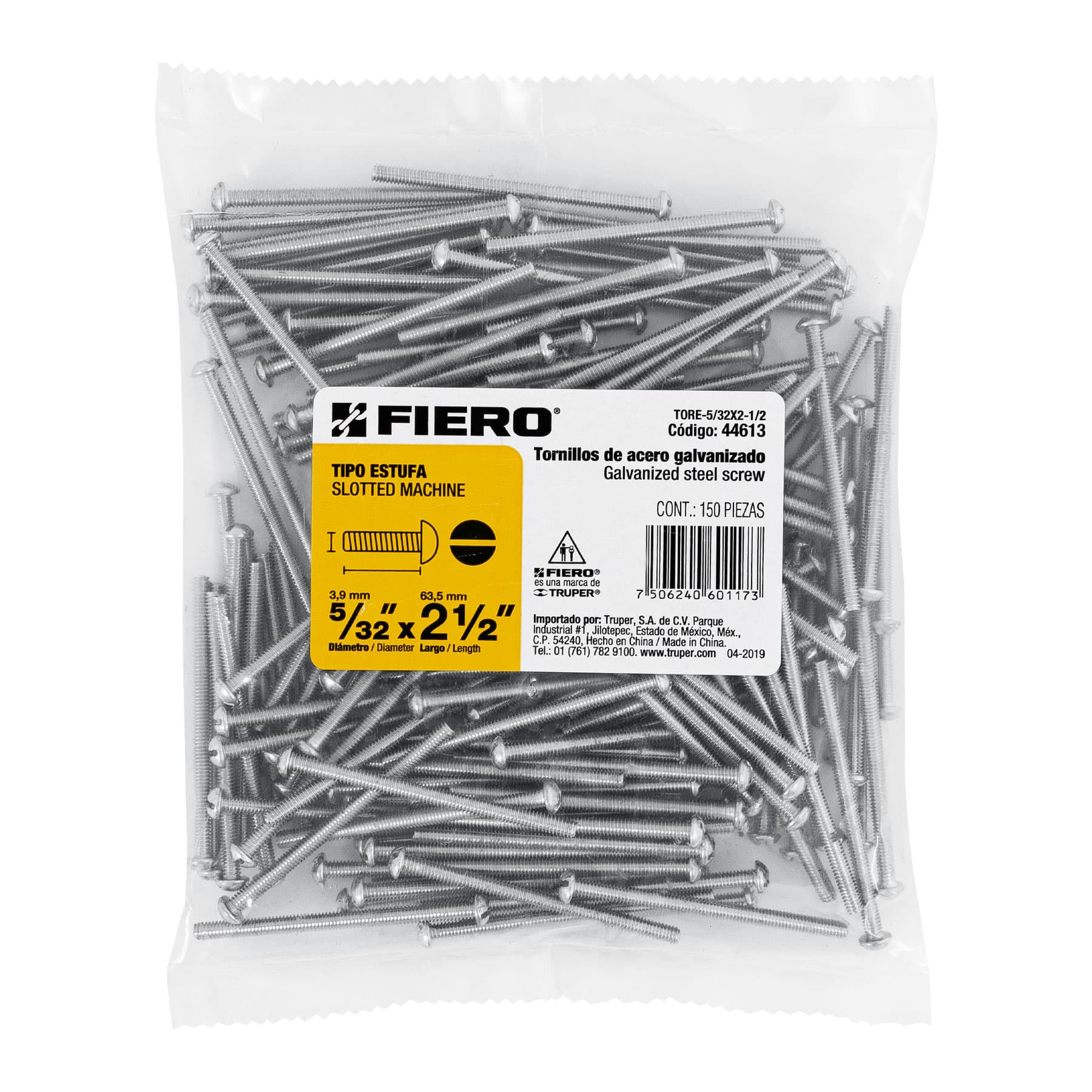 Bolsa con 150 tornillos 5/32" x 2-1/2" tipo estufa, FIERO