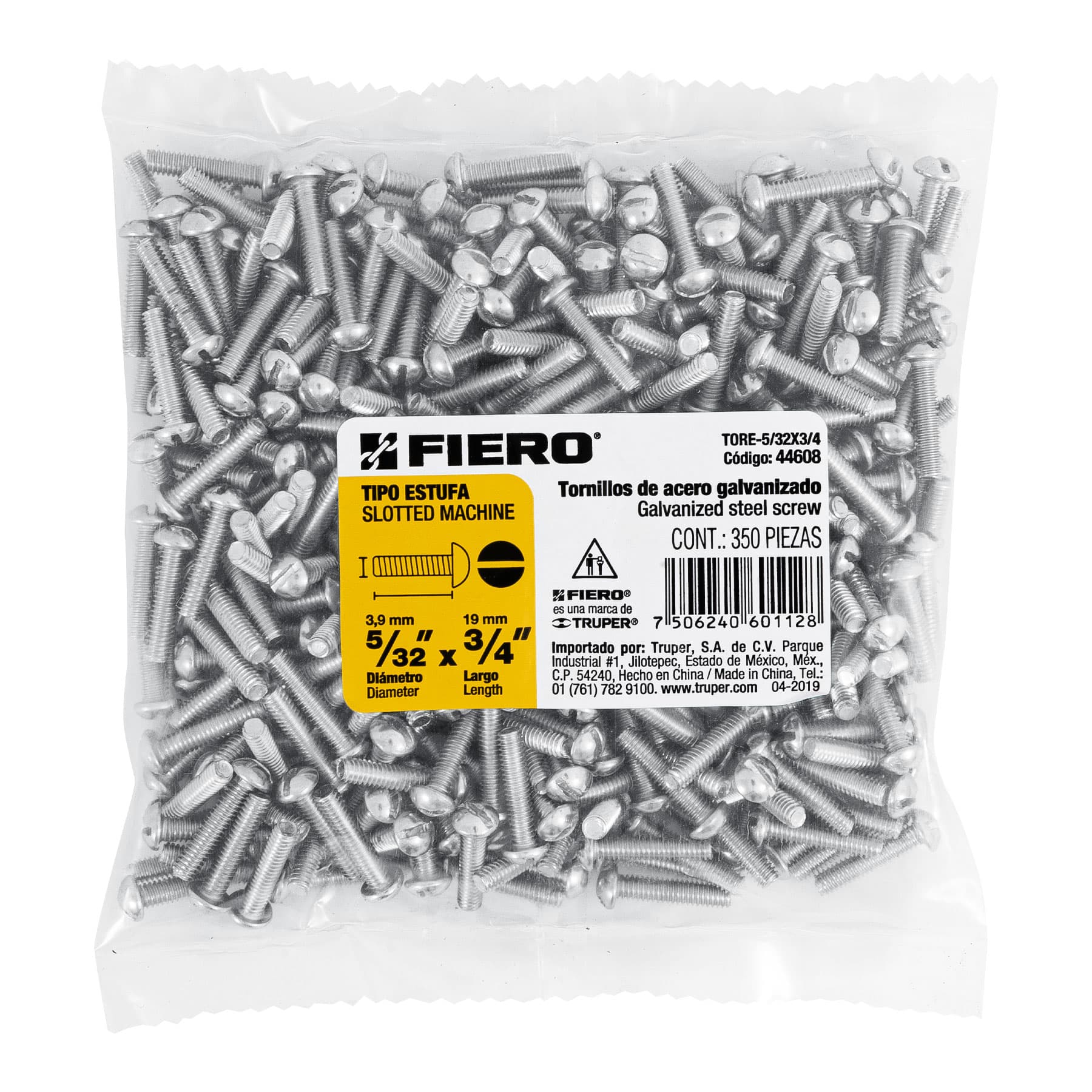 Bolsa con 350 tornillos 5/32" x 3/4" tipo estufa, FIERO