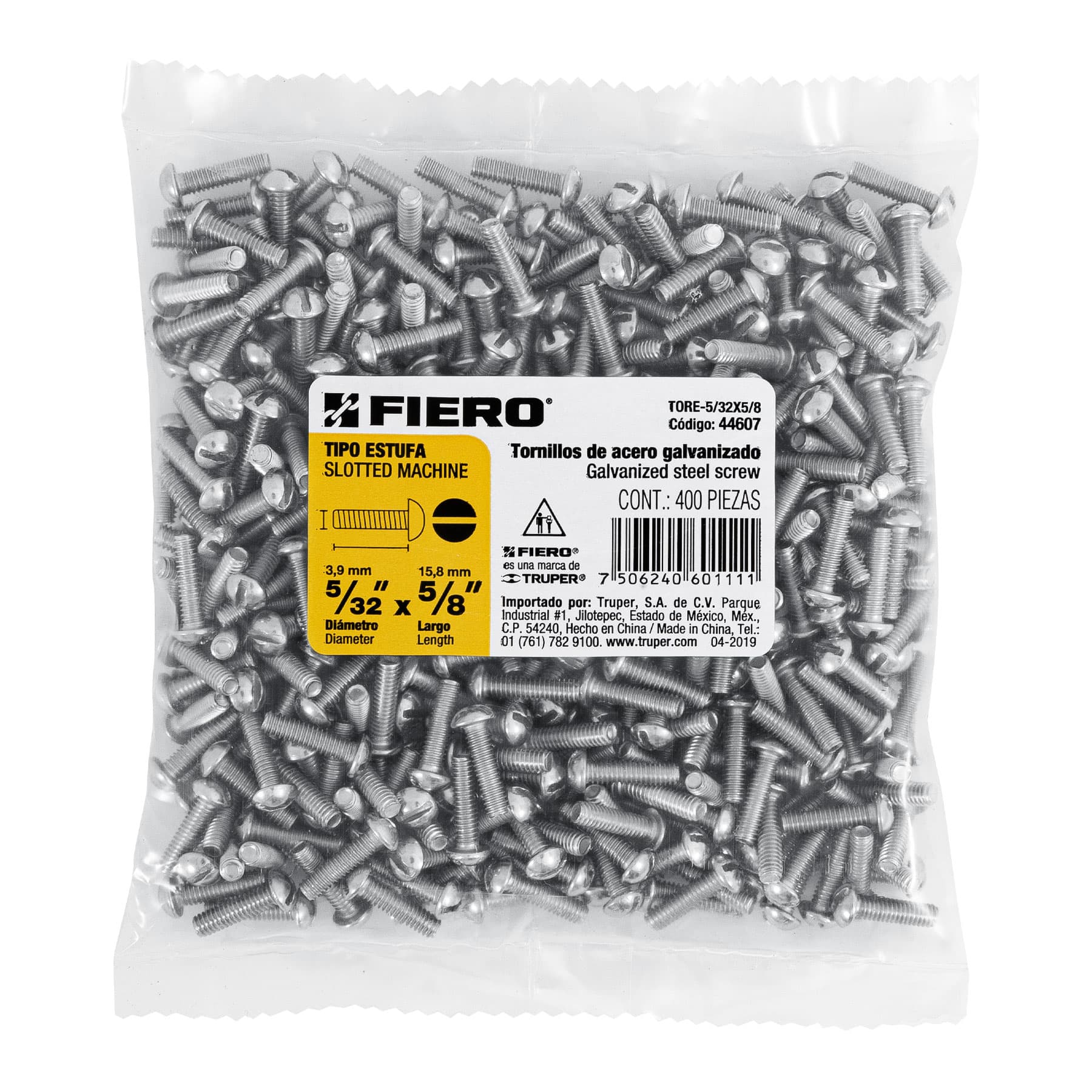 Bolsa con 400 tornillos 5/32" x 5/8" tipo estufa, FIERO