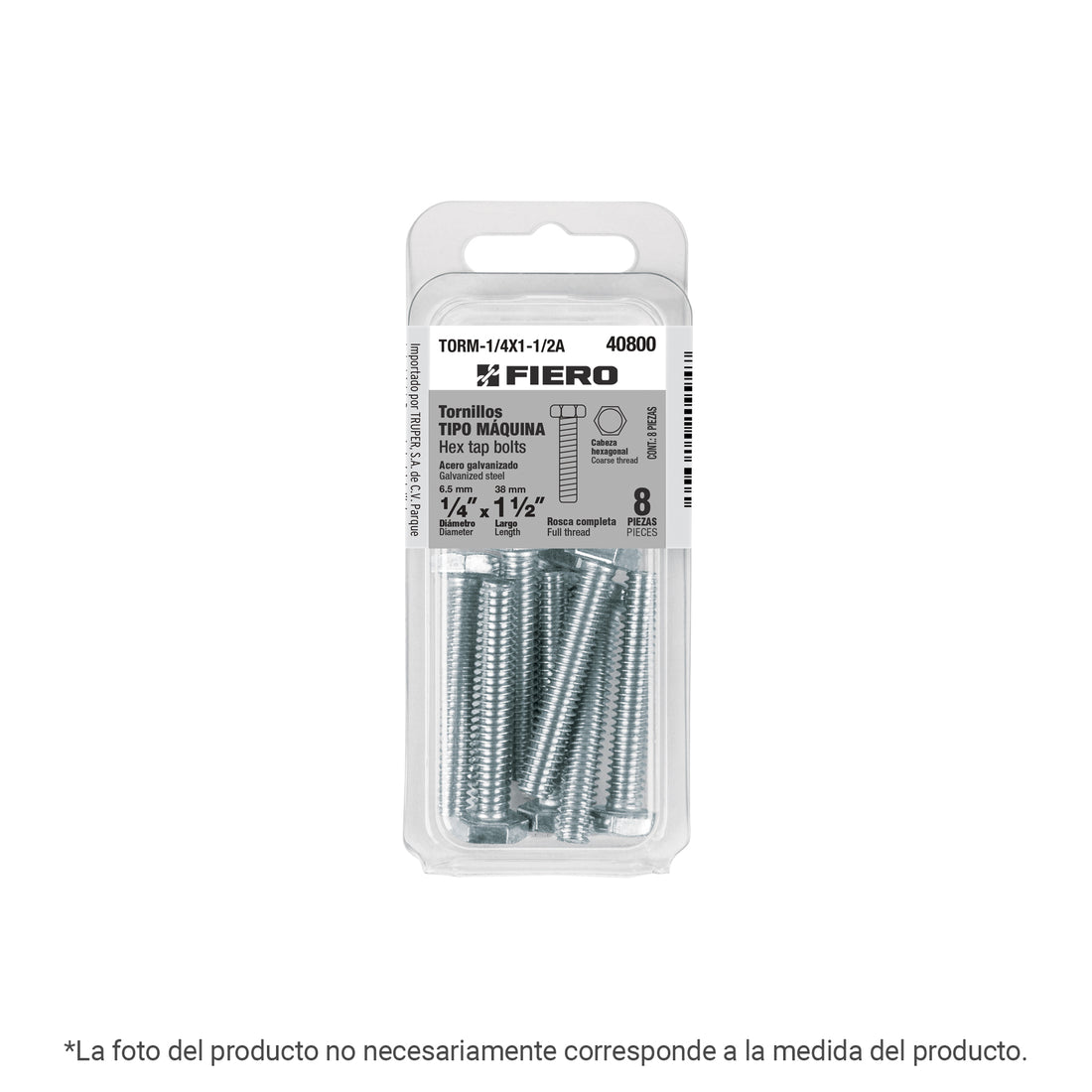 Blíster con 4 tornillos 3/8" x 1-1/2" tipo máquina, FIERO