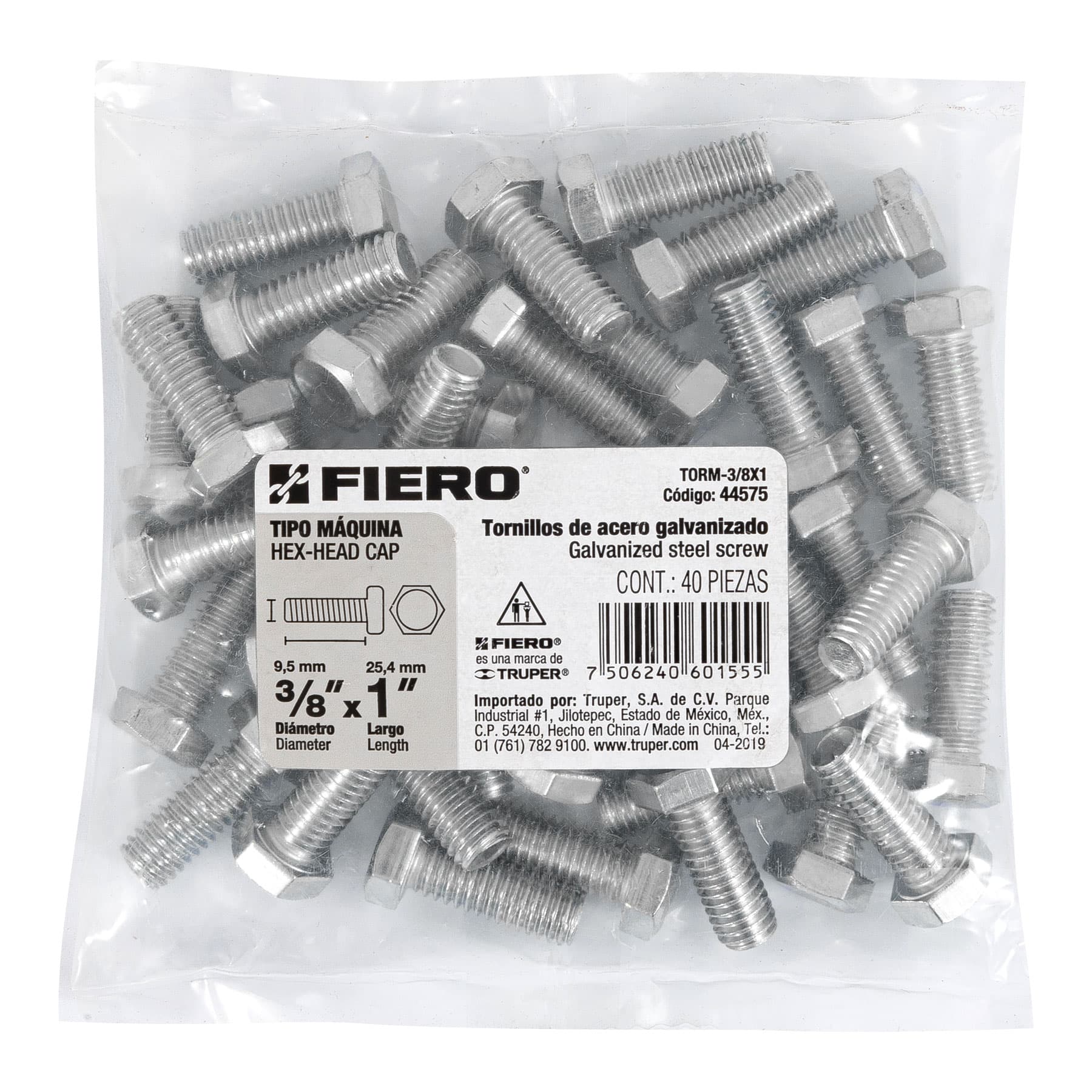 Bolsa con 40 tornillos 3/8" x 1" tipo máquina, FIERO