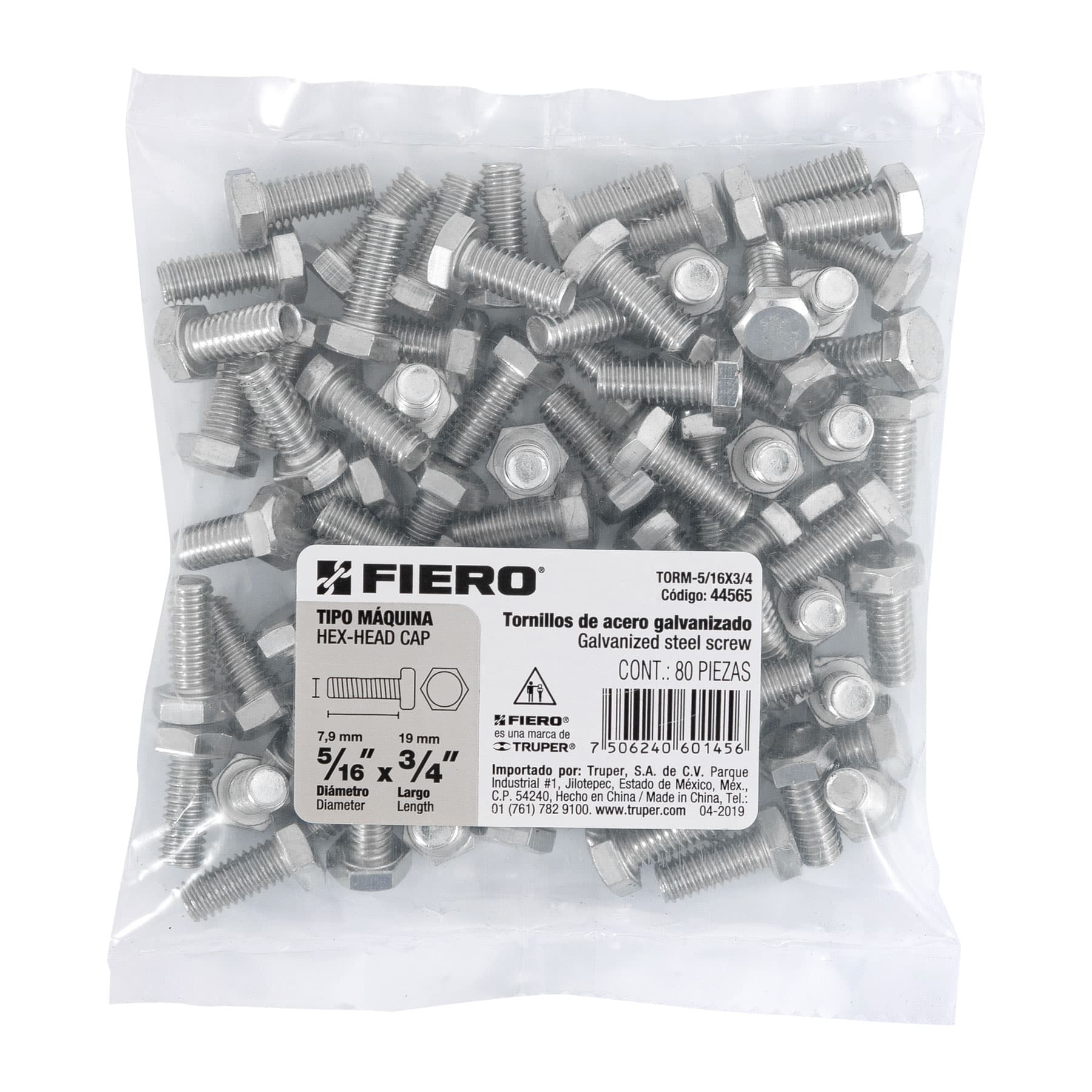 Bolsa con 80 tornillos 5/16" x 3/4" tipo máquina, FIERO