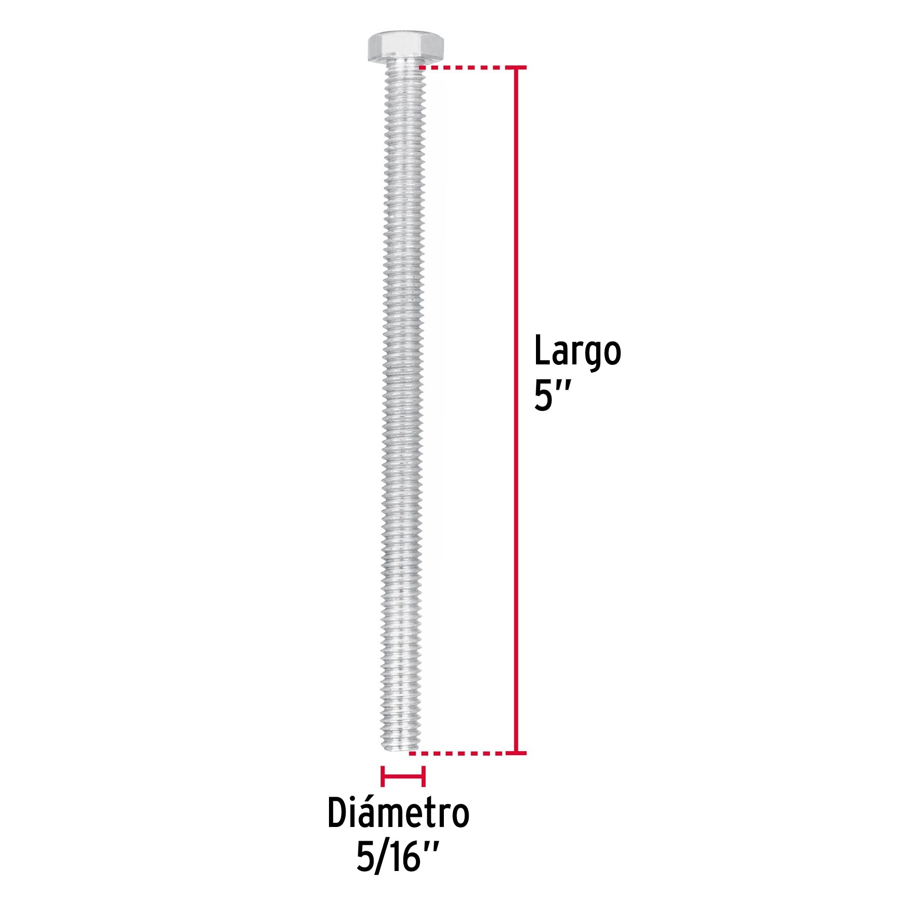 Bolsa con 30 tornillos 5/16" x 5" tipo máquina, FIERO