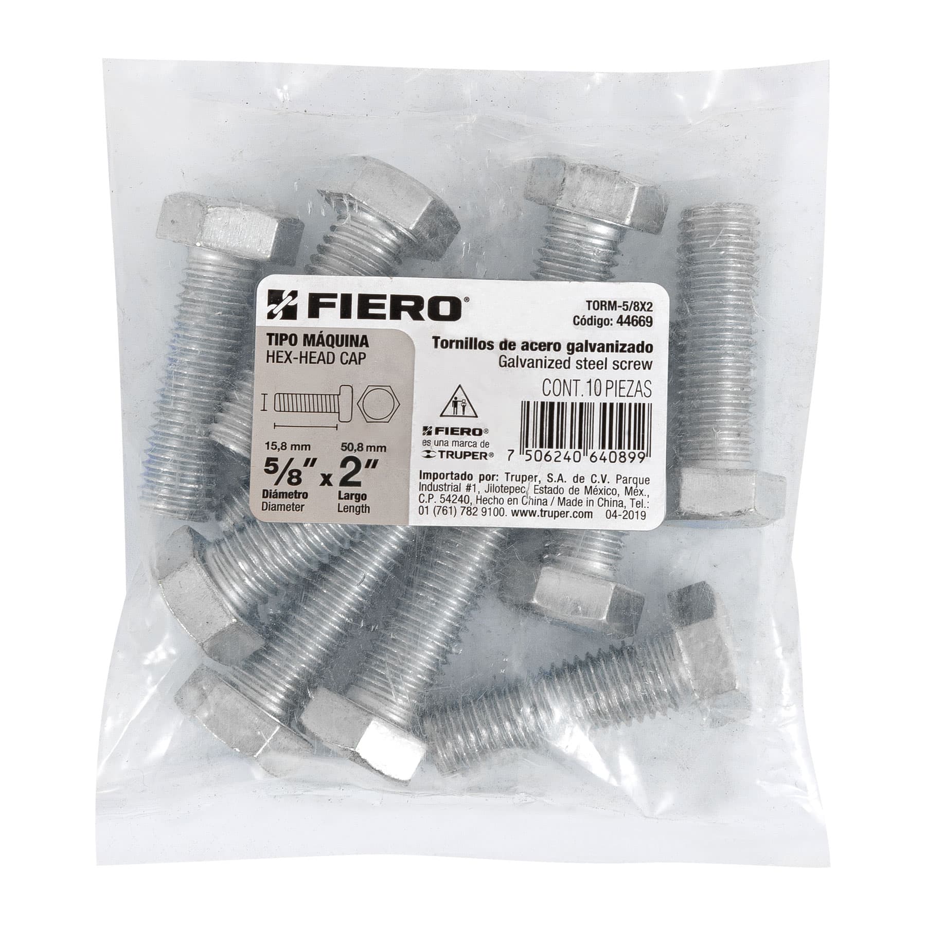 Bolsa con 10 tornillos 5/8" x 2" tipo máquina, FIERO