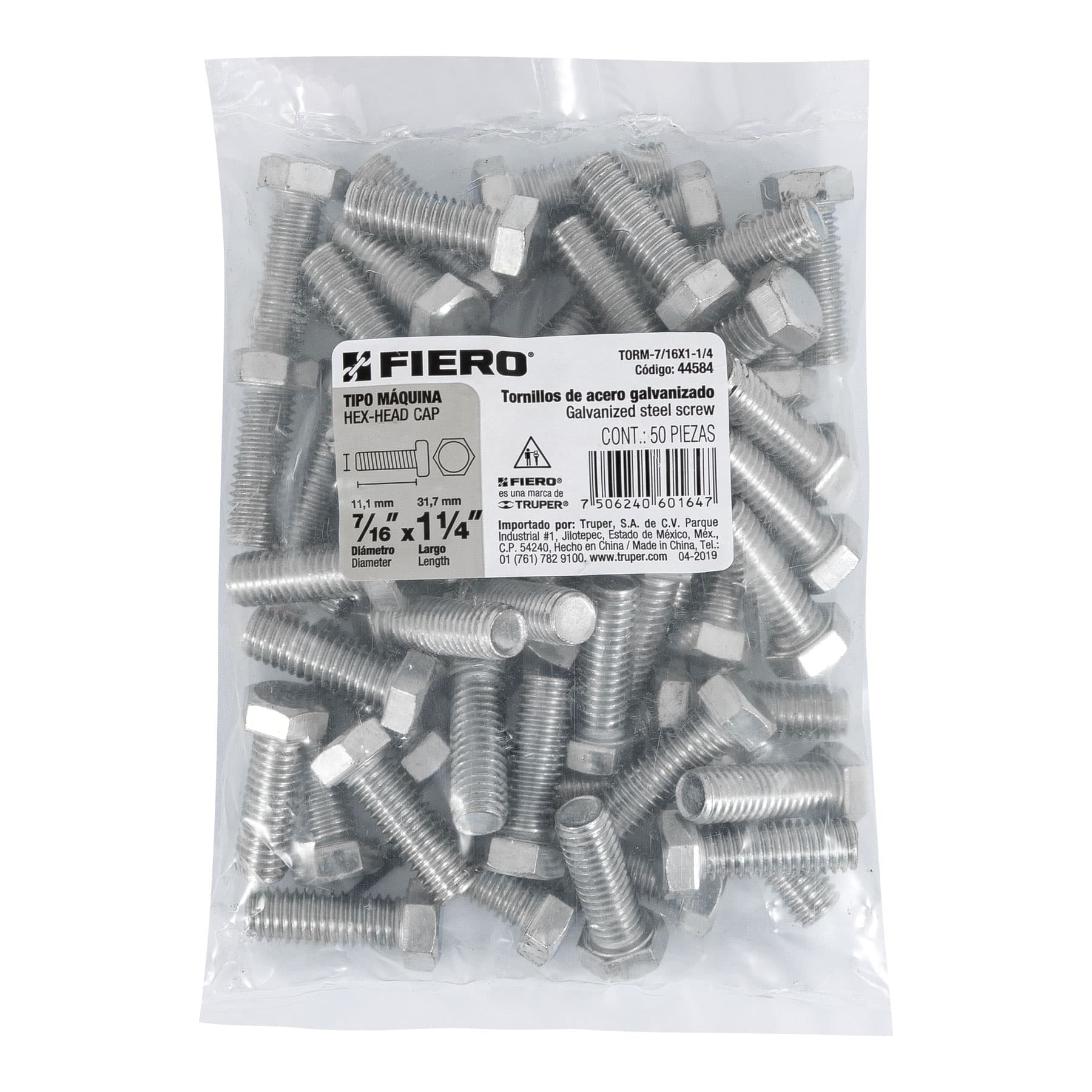 Bolsa con 50 tornillos 7/16" x 1-1/4" tipo máquina, FIERO