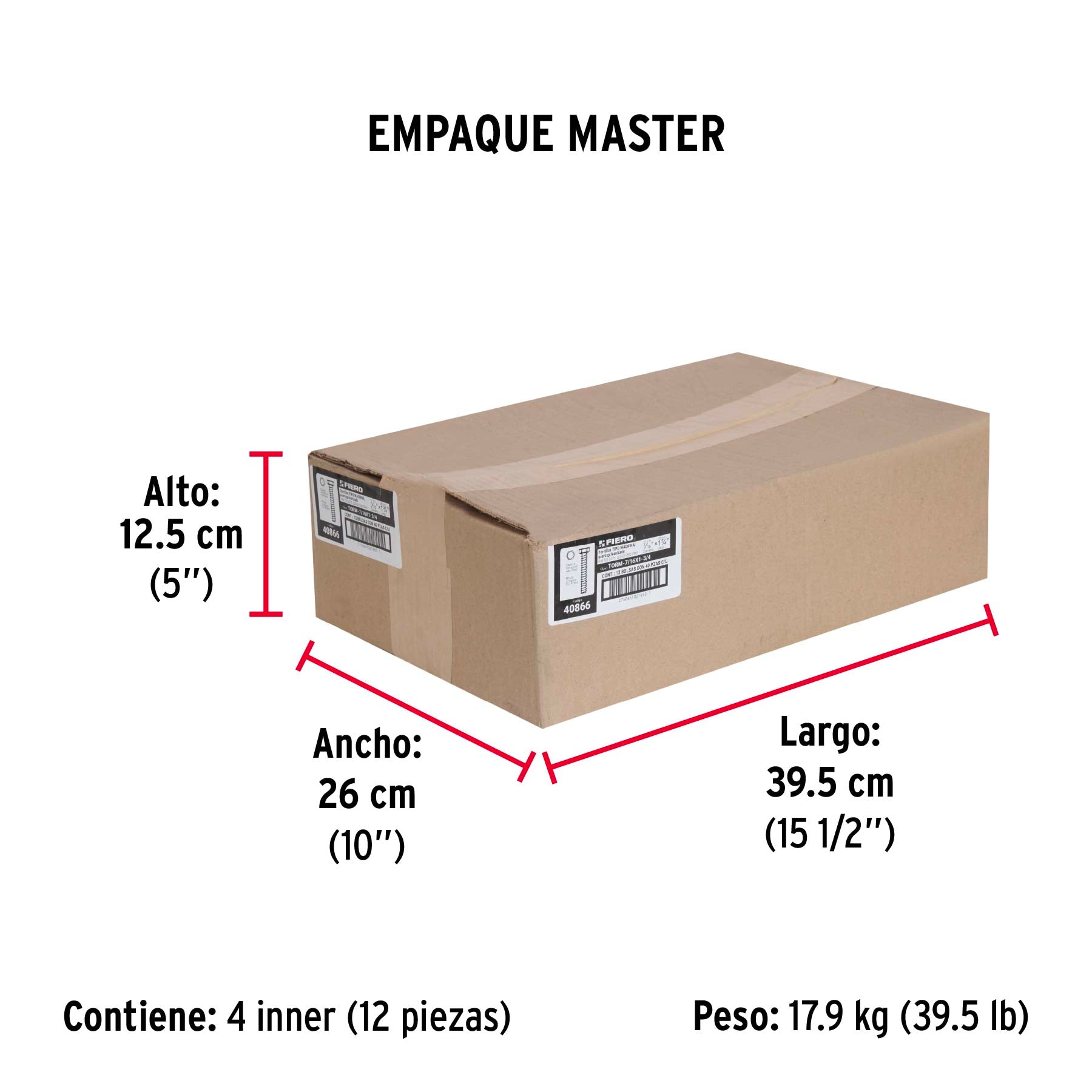 Bolsa con 40 tornillos 7/16" x 1-3/4" tipo máquina, FIERO - Empaque