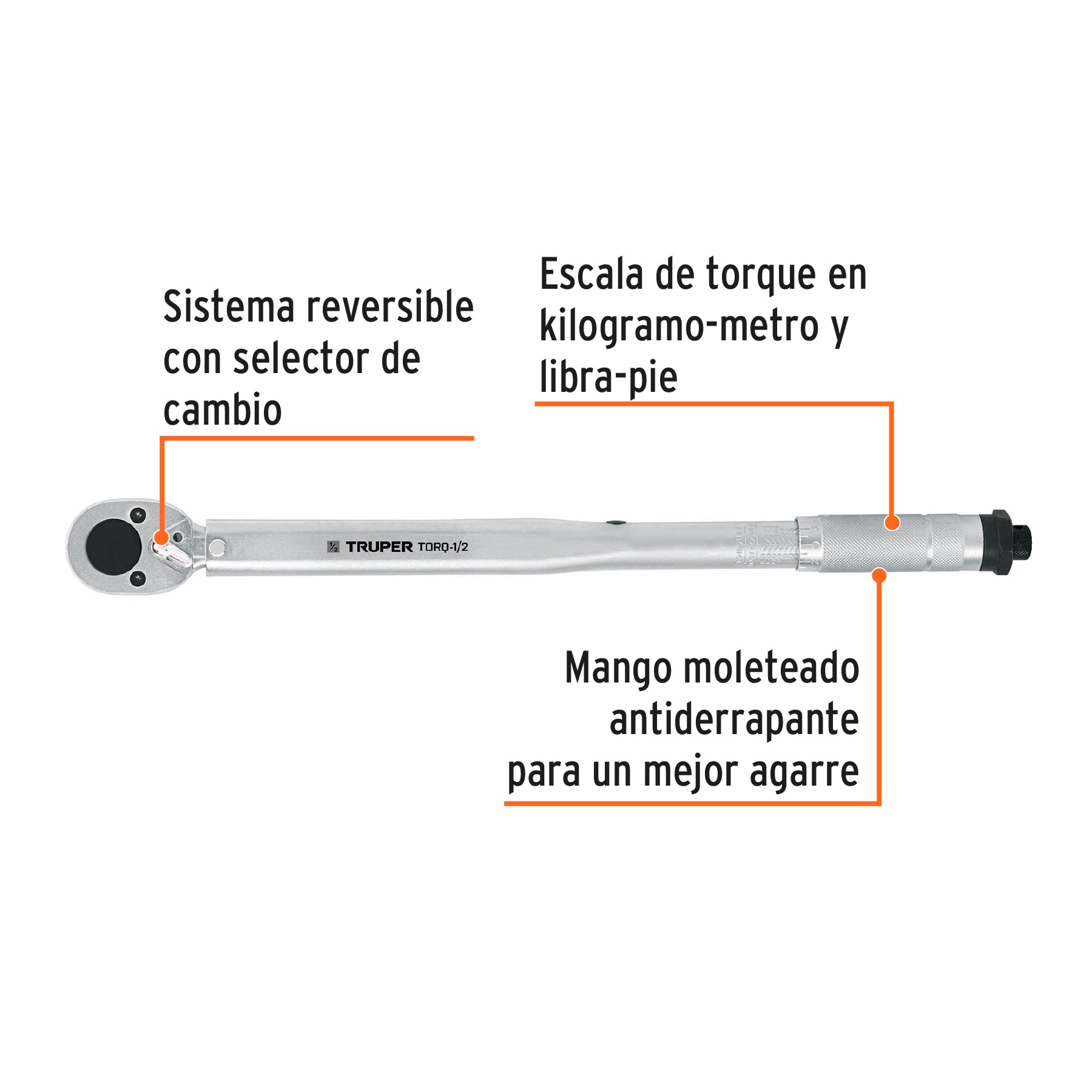 Torquímetro de trueno, dos lecturas, cuadro 1/2", TRUPER