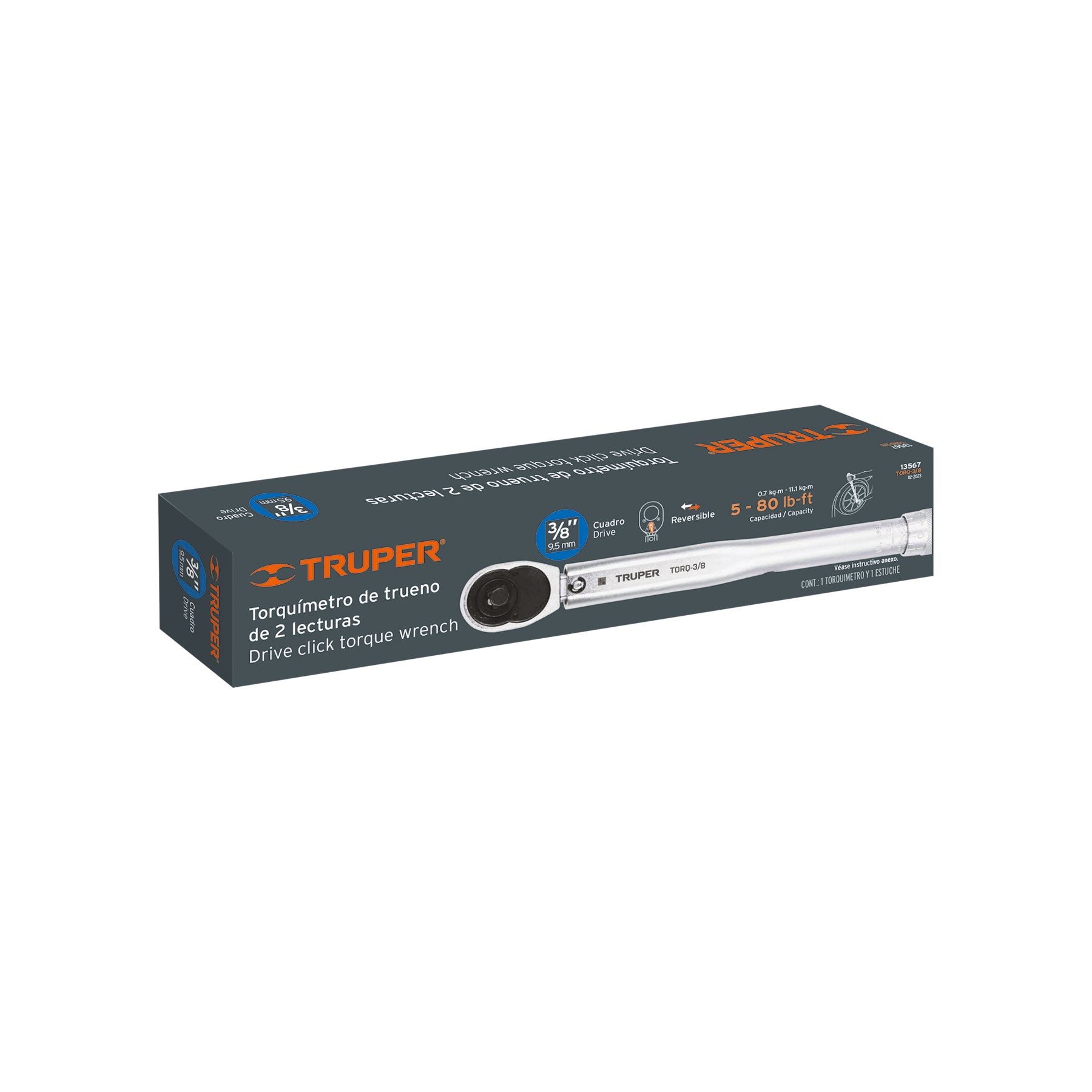 Torquímetro de trueno, dos lecturas, cuadro 3/8", TRUPER