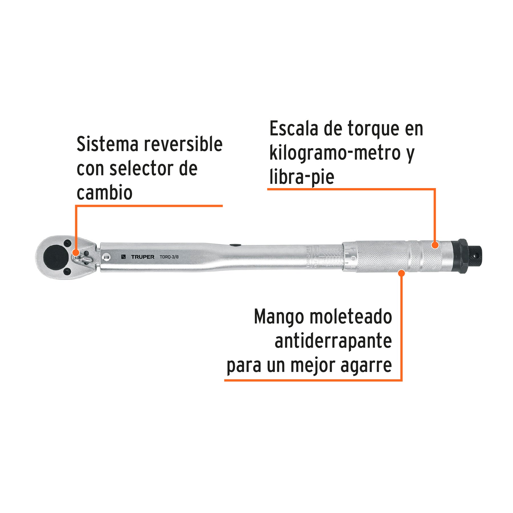 Torquímetro de trueno, dos lecturas, cuadro 3/8", TRUPER